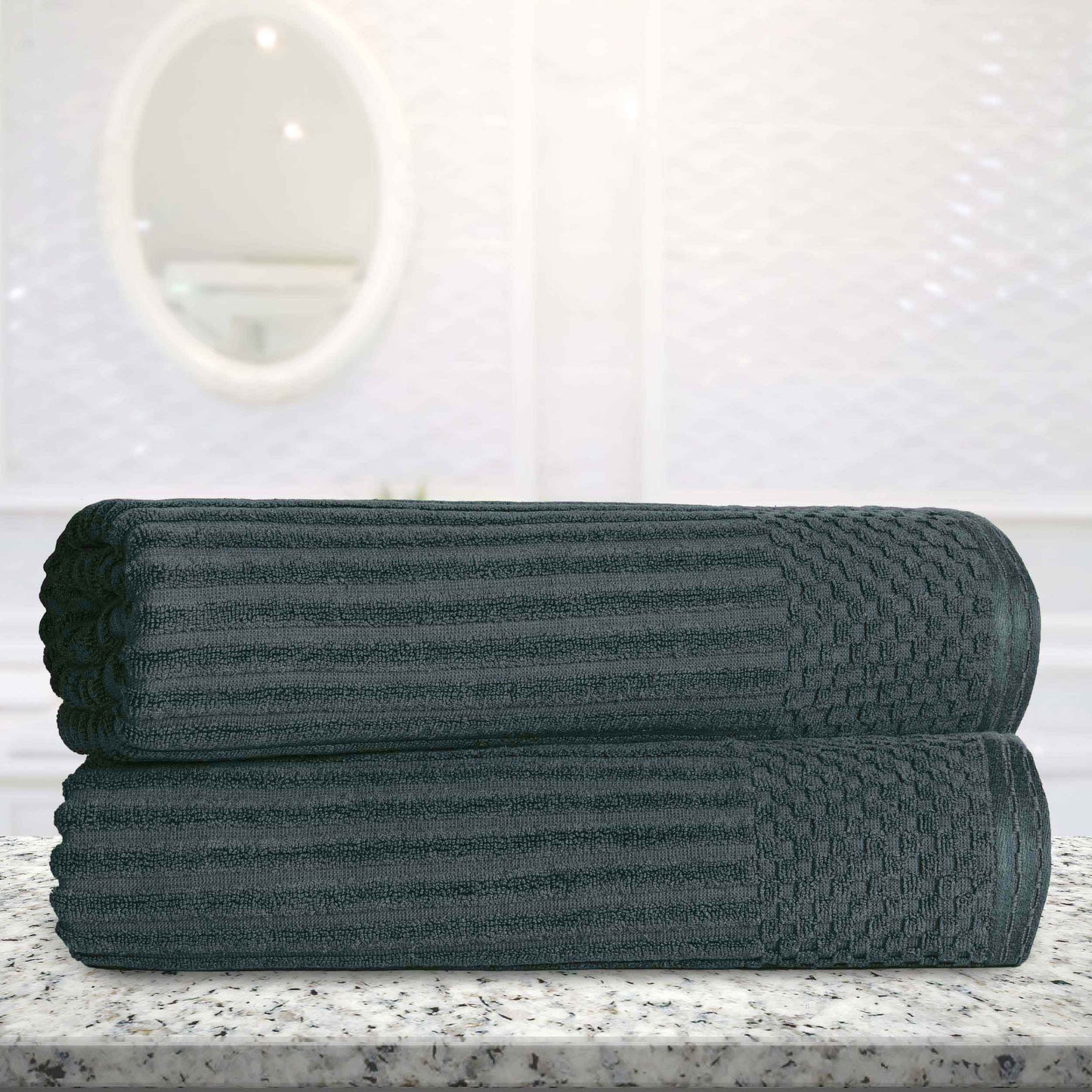 Ribbed Textured Cotton 2 Piece Bath Sheet Towel Set - Pine
