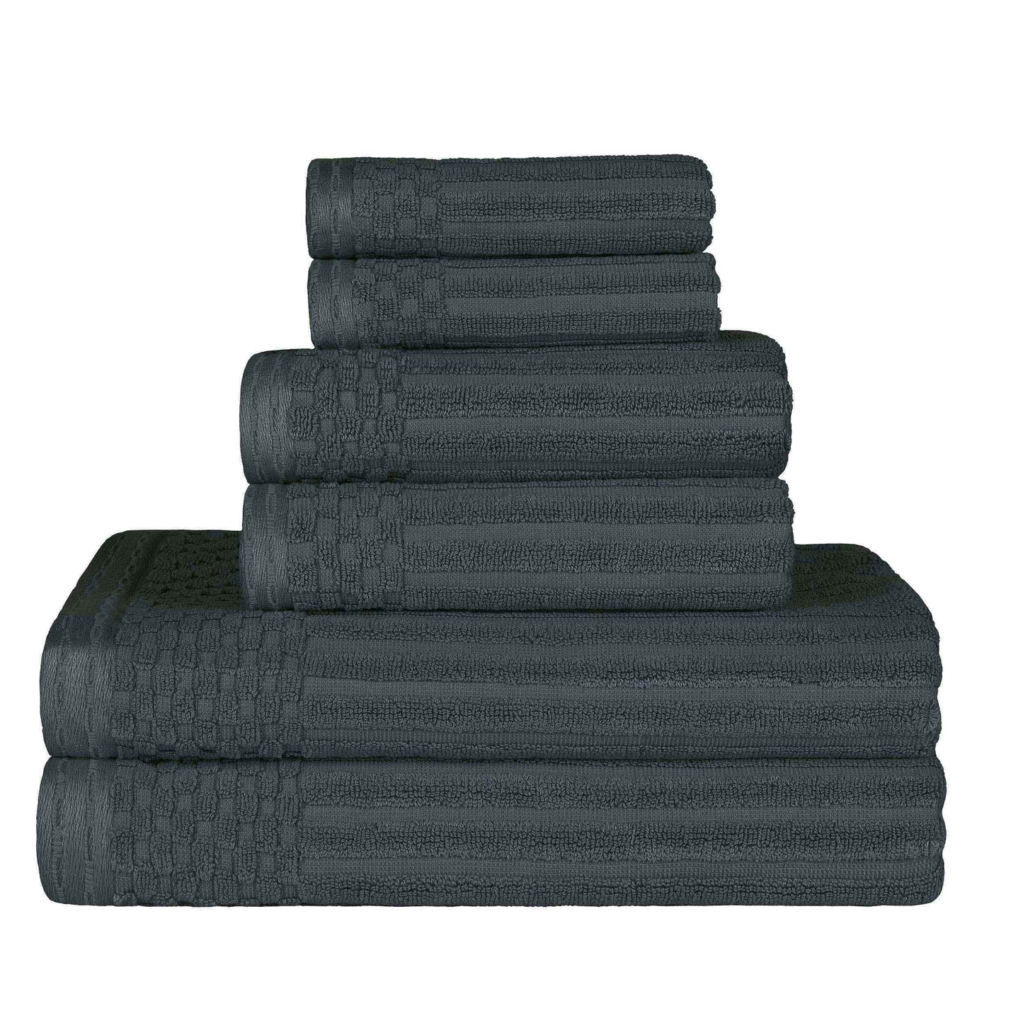 Ribbed Textured Cotton Medium Weight 6 Piece Towel Set - Pine
