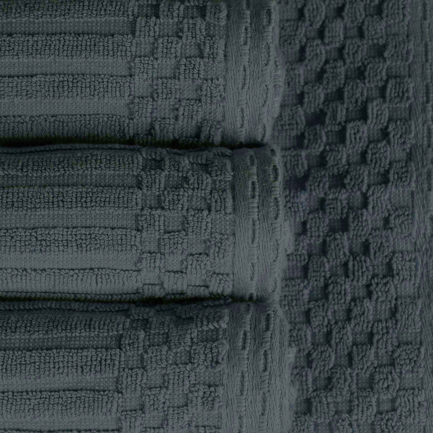 Ribbed Textured Cotton Medium Weight 6 Piece Towel Set - Pine