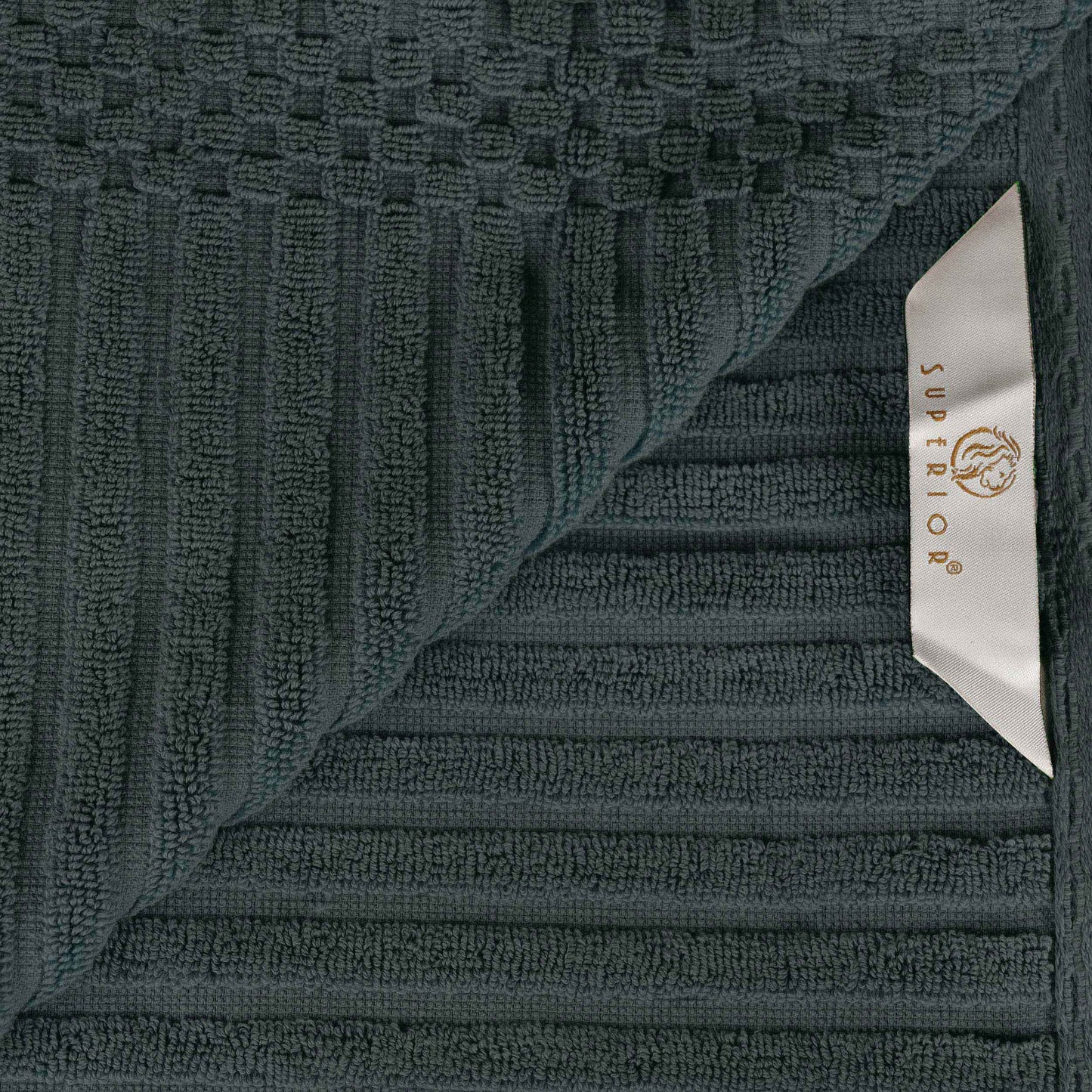 Ribbed Textured Cotton Medium Weight 6 Piece Towel Set - Pine