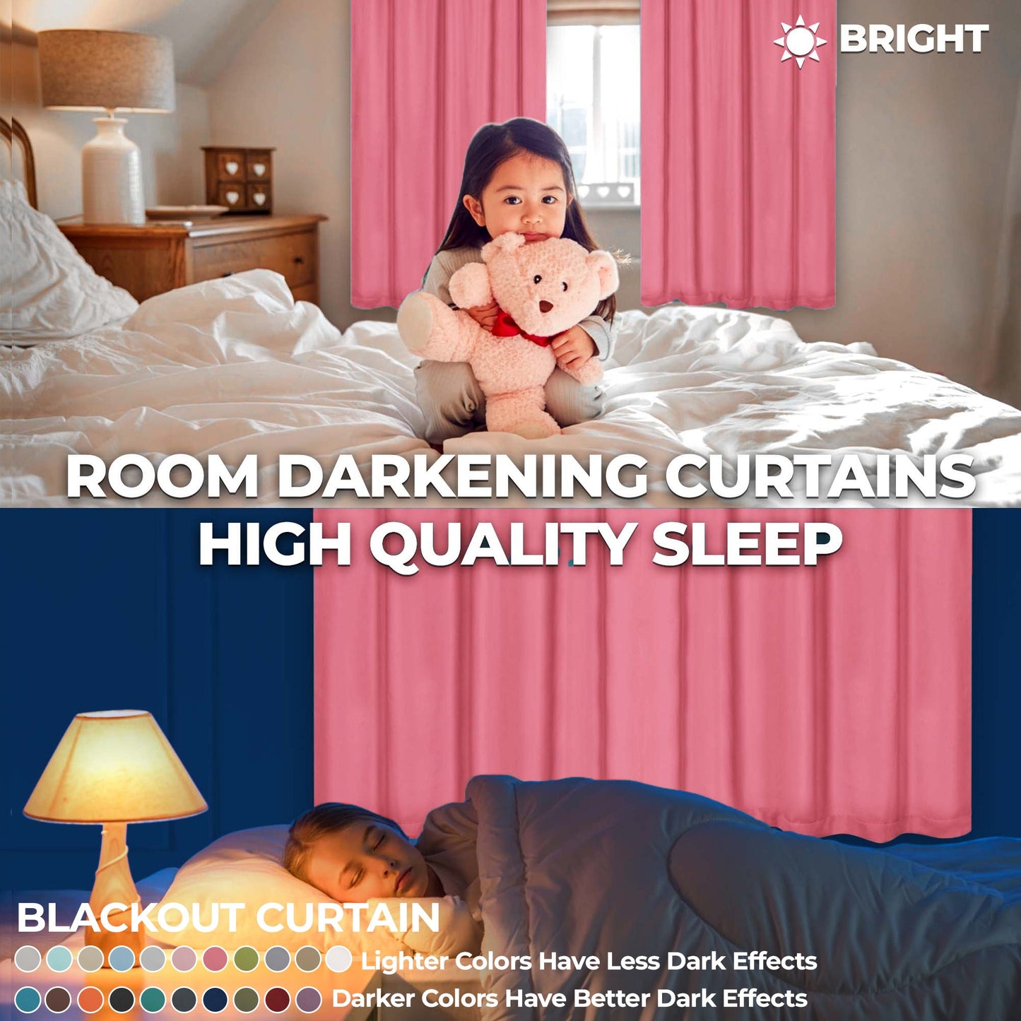 Solid Room Darkening Rod Pocket Blackout Curtain Panels, Set of 2 - Pink