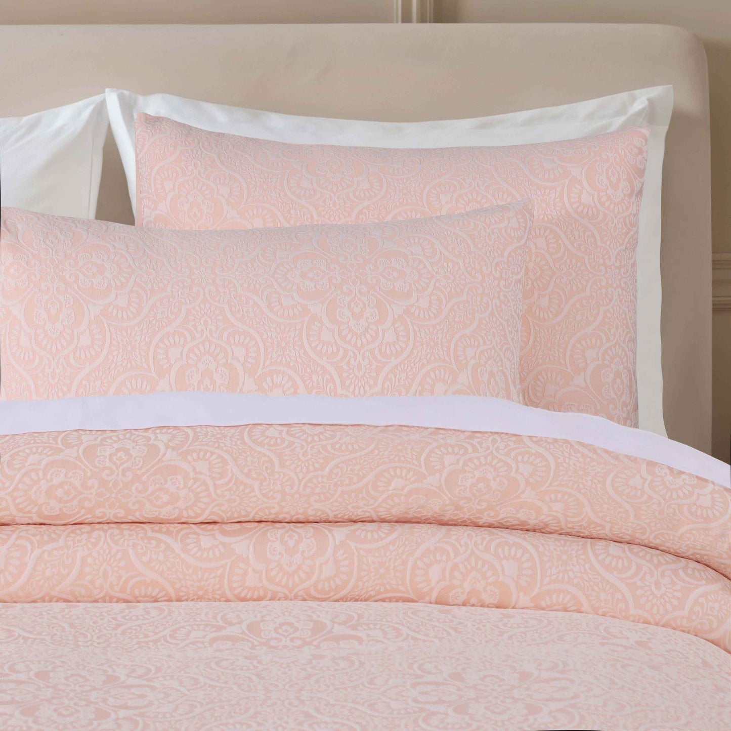 Enzy Medium Weight Floral Matelasse 3 Piece Bedspread Pillow Sham Set - Pink