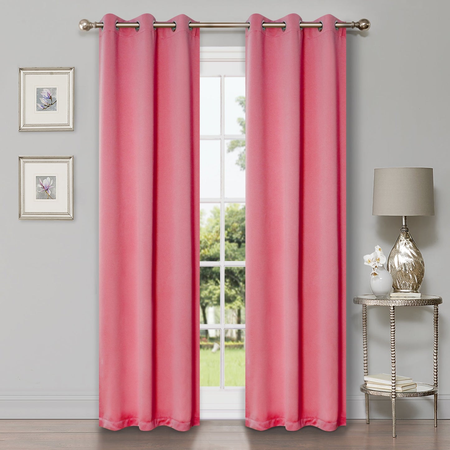 Solid Machine Washable Room Darkening Blackout Curtains, Set of 2 - Pink