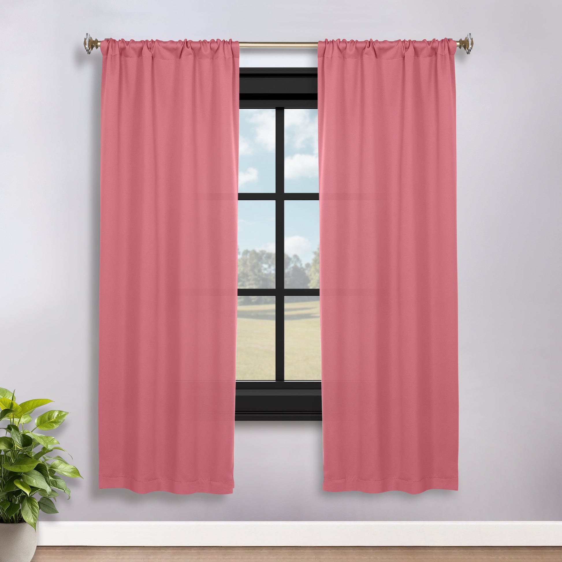 Solid Room Darkening Rod Pocket Blackout Curtain Panels, Set of 2 - Pink