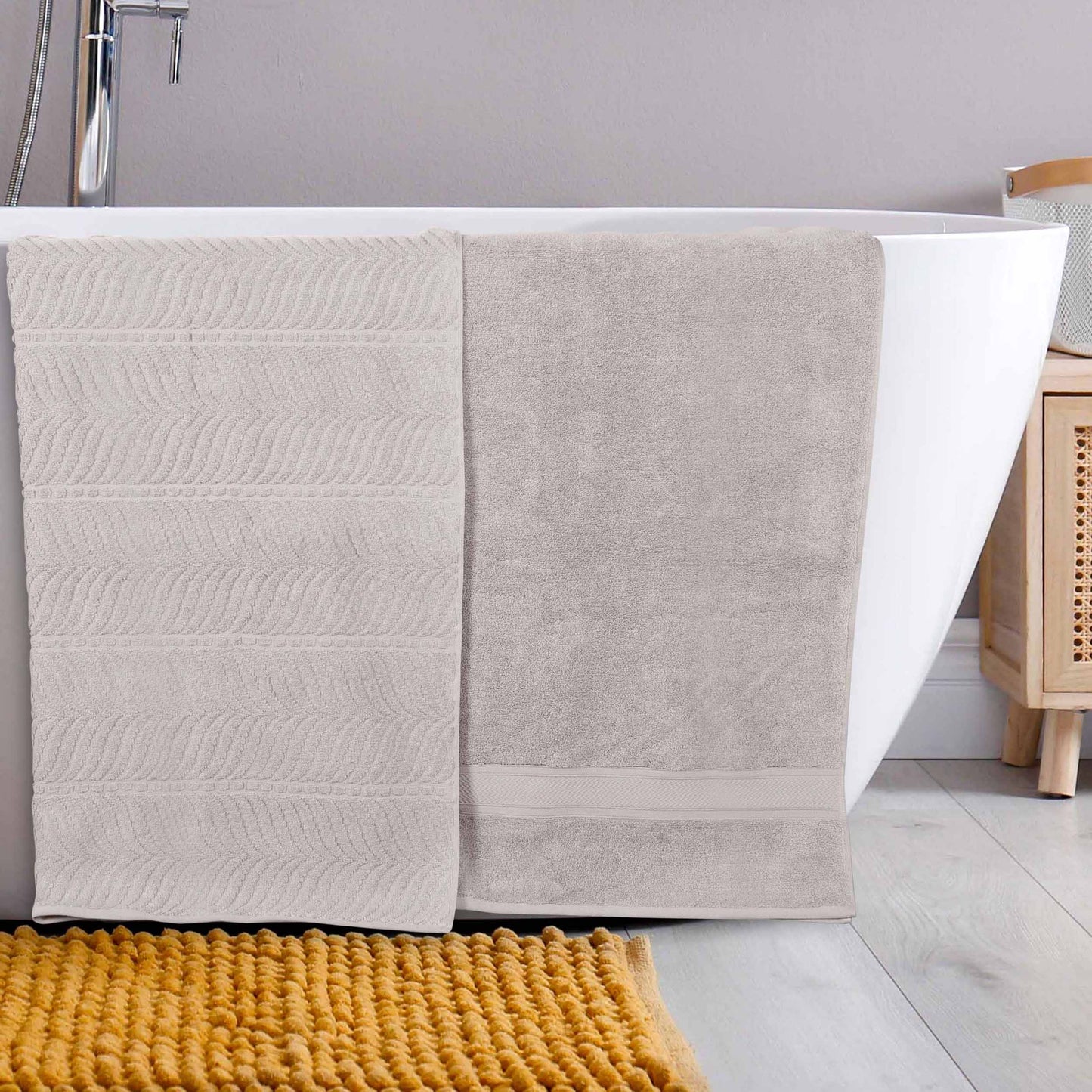 Chevron Zero Twist Solid and Jacquard Soft Cotton Bath Sheet Set of 2 - Platinum