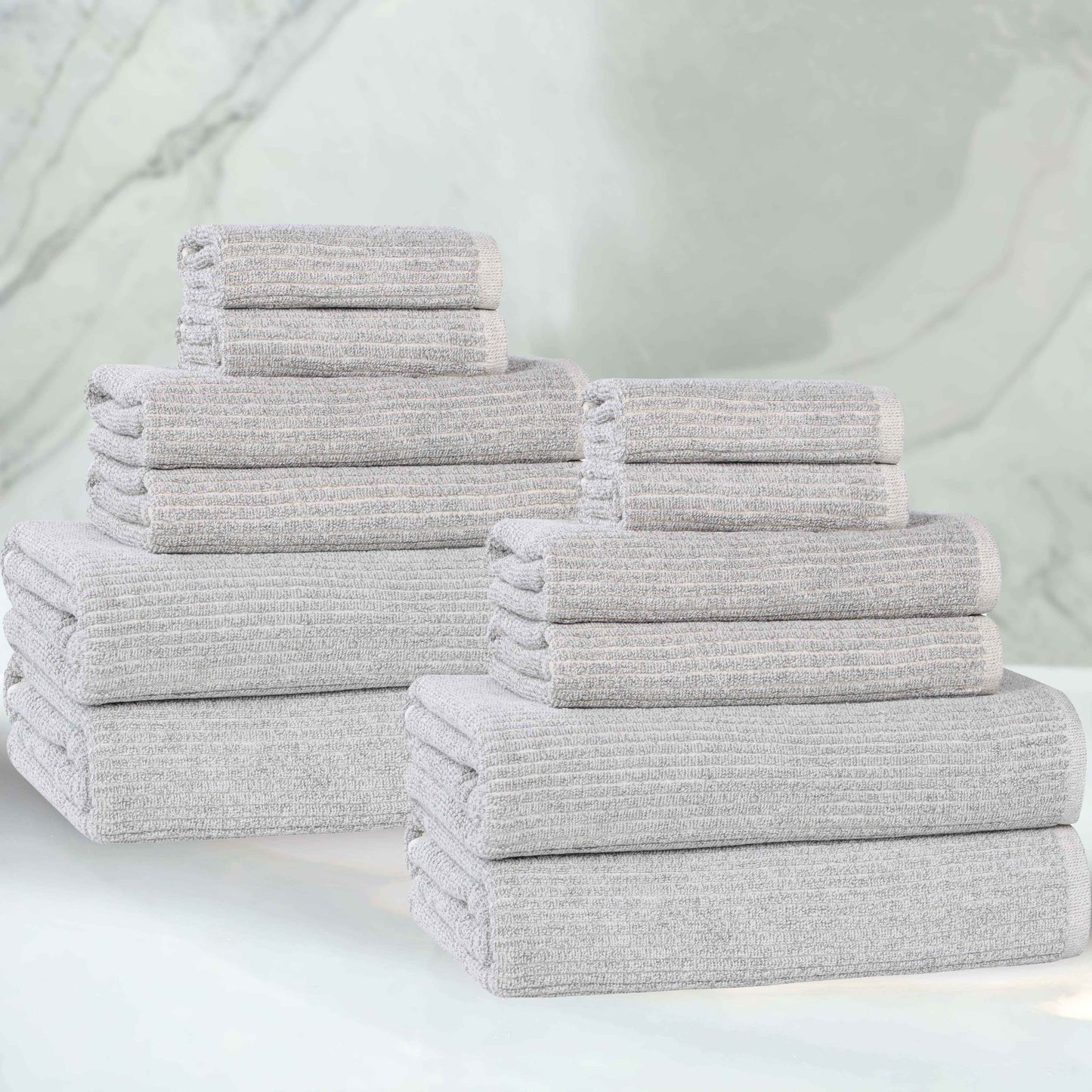 Destin Cotton Blend Medium Weight Textured Ribbed 12 Piece Towel Set