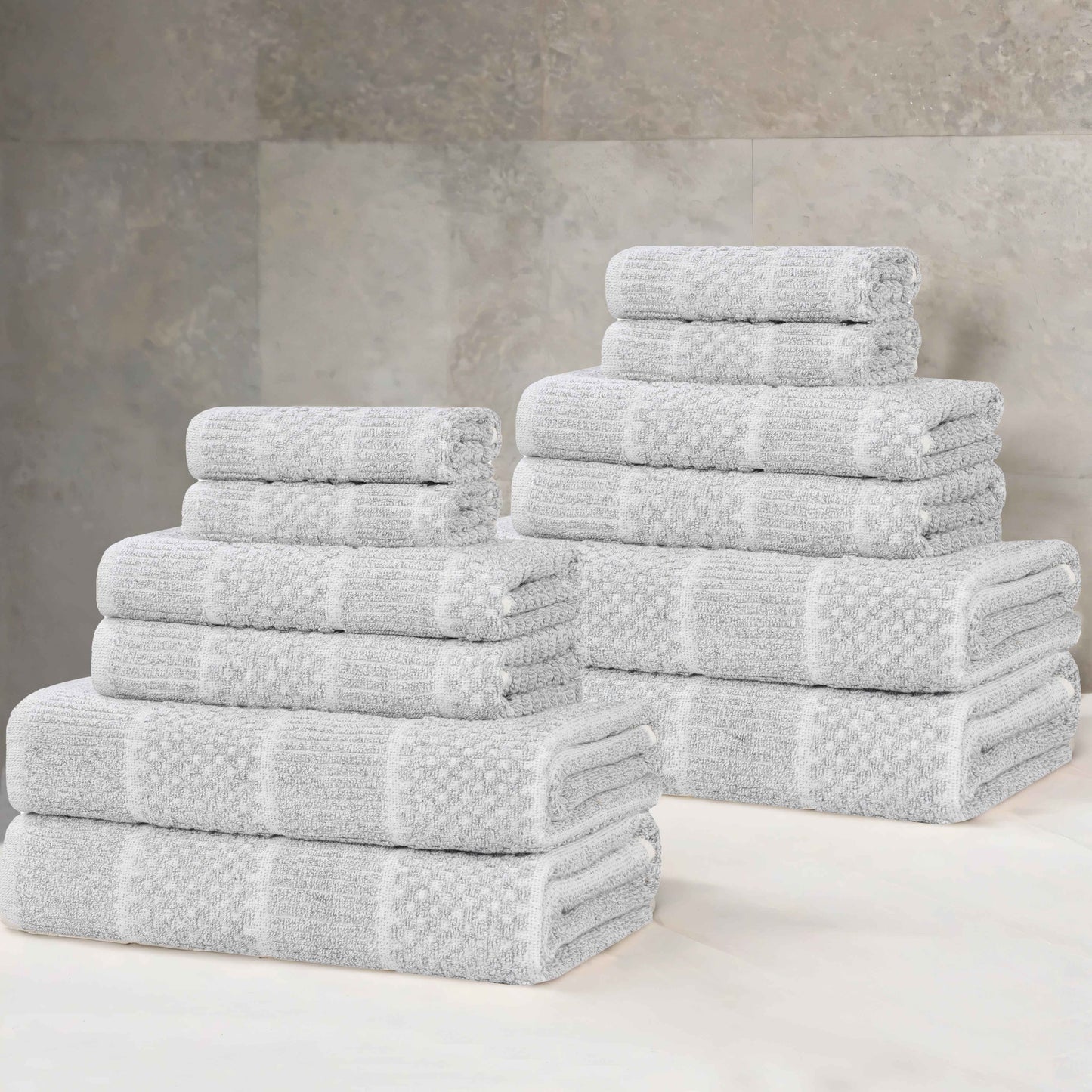 Naples Cotton Blend Textured Checkered and Ribbed 12 Piece Towel Set