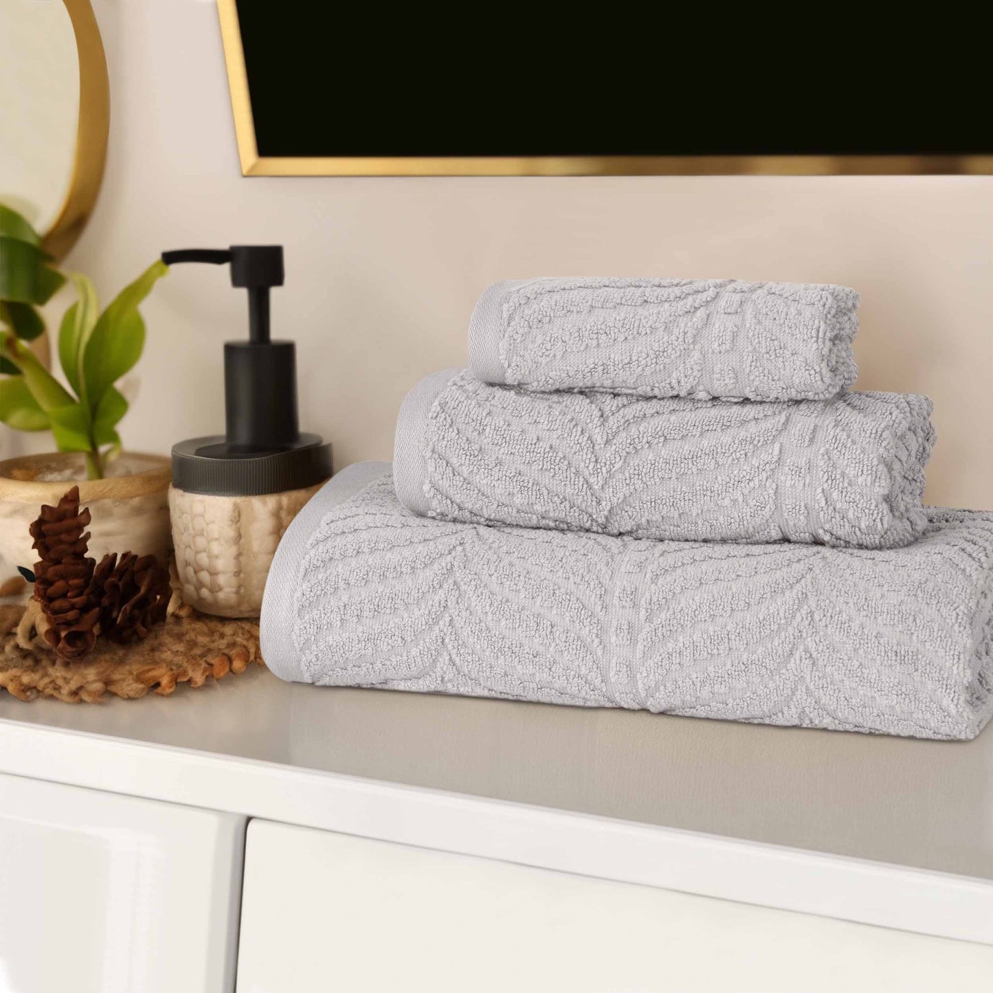 Chevron Zero Twist Jaquard Cotton 3 Piece Bathroom Towel Set - Platinum