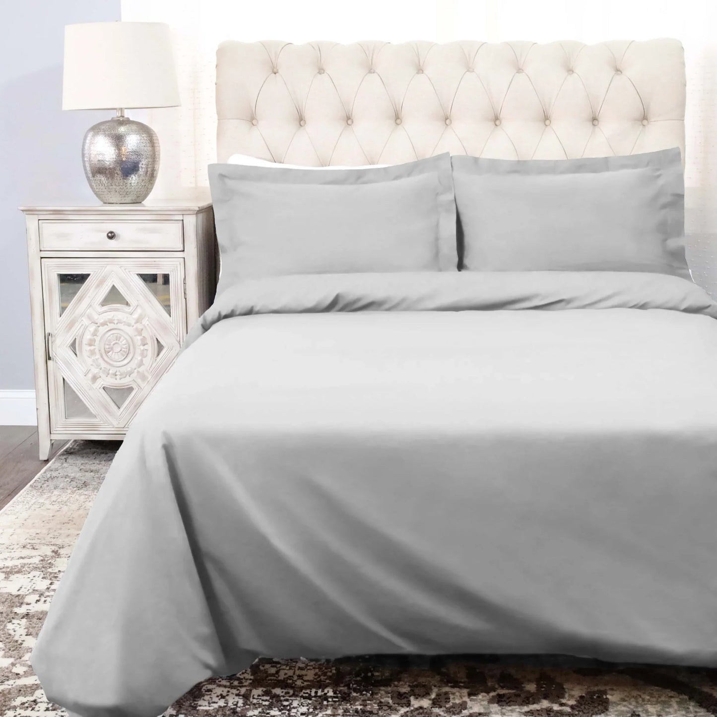 Cotton Percale Modern Traditional Duvet Cover Set - Platinum