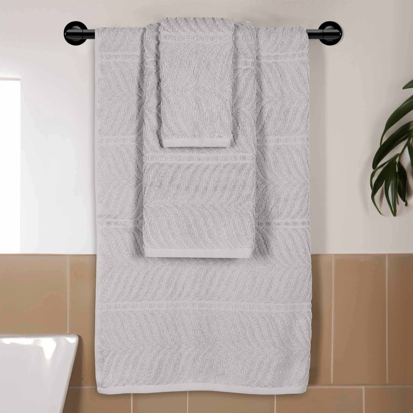 Chevron Zero Twist Jaquard Cotton 3 Piece Bathroom Towel Set - Platinum