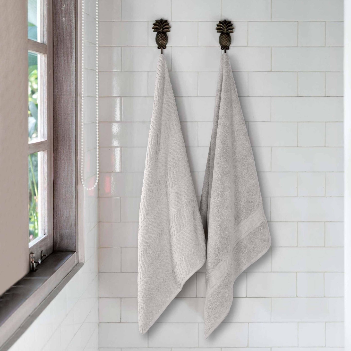 Chevron Zero Twist Solid and Jacquard Soft Cotton Bath Sheet Set of 2 - Platinum