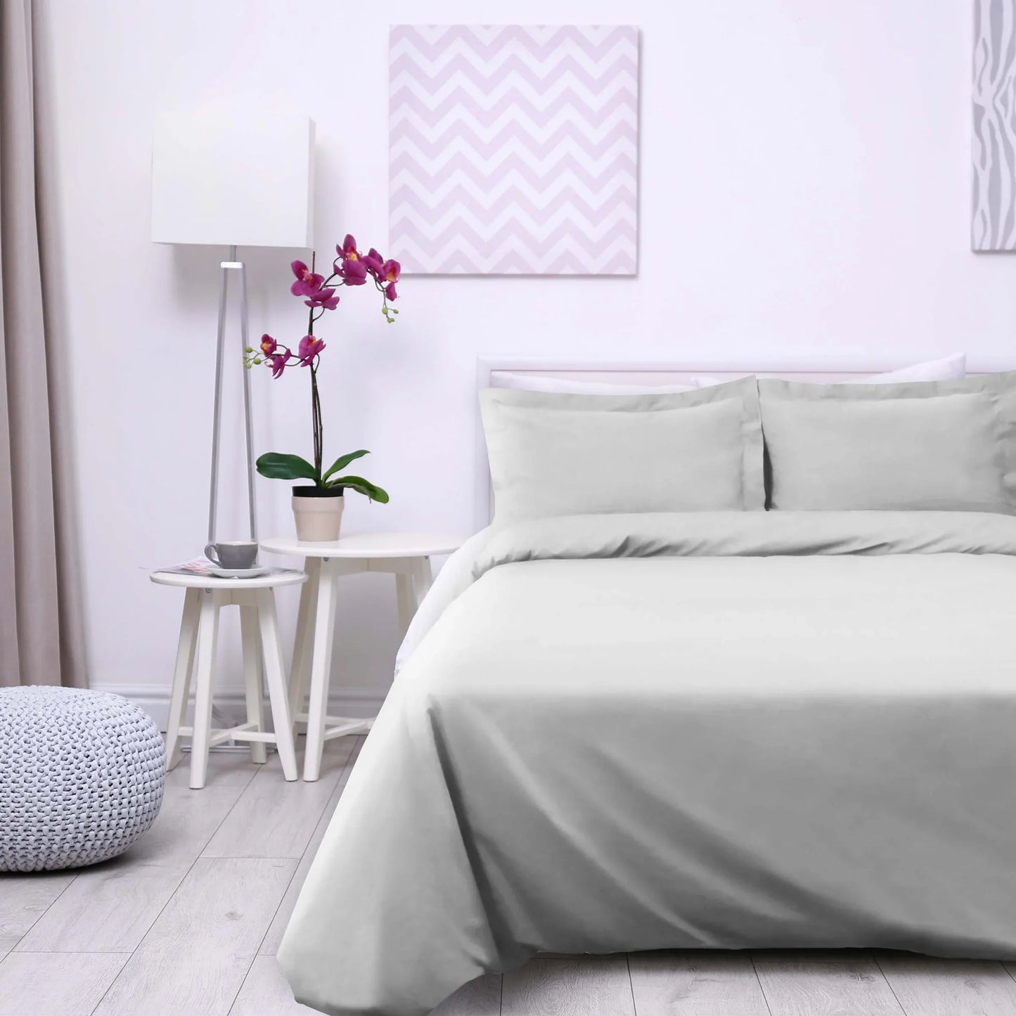 Cotton Percale Modern Traditional Duvet Cover Set - Platinum