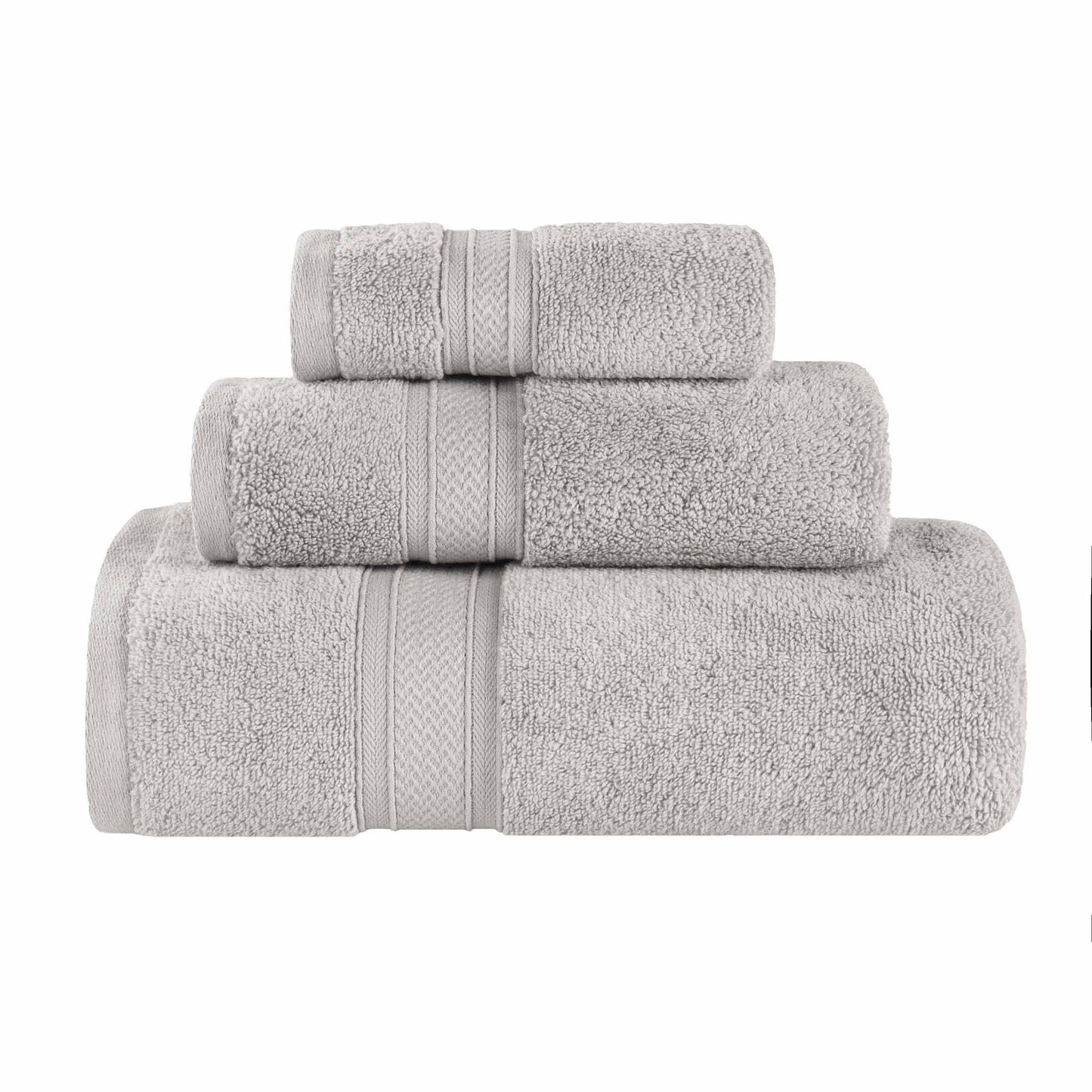 Chevron Zero Twist Solid Soft Absorbent Cotton 3 Piece Towel Set - Platinum