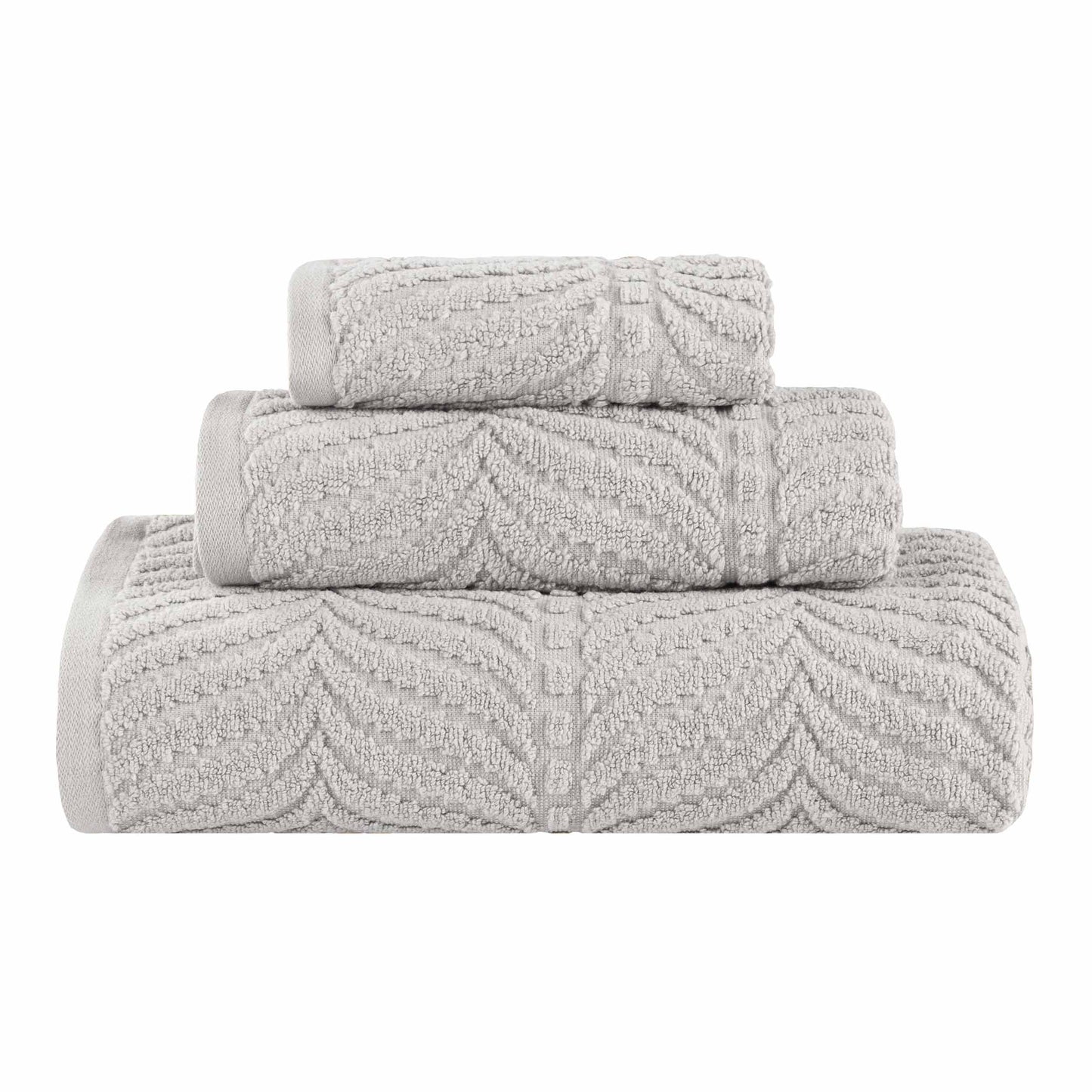 Chevron Zero Twist Jaquard Cotton 3 Piece Bathroom Towel Set - Platinum
