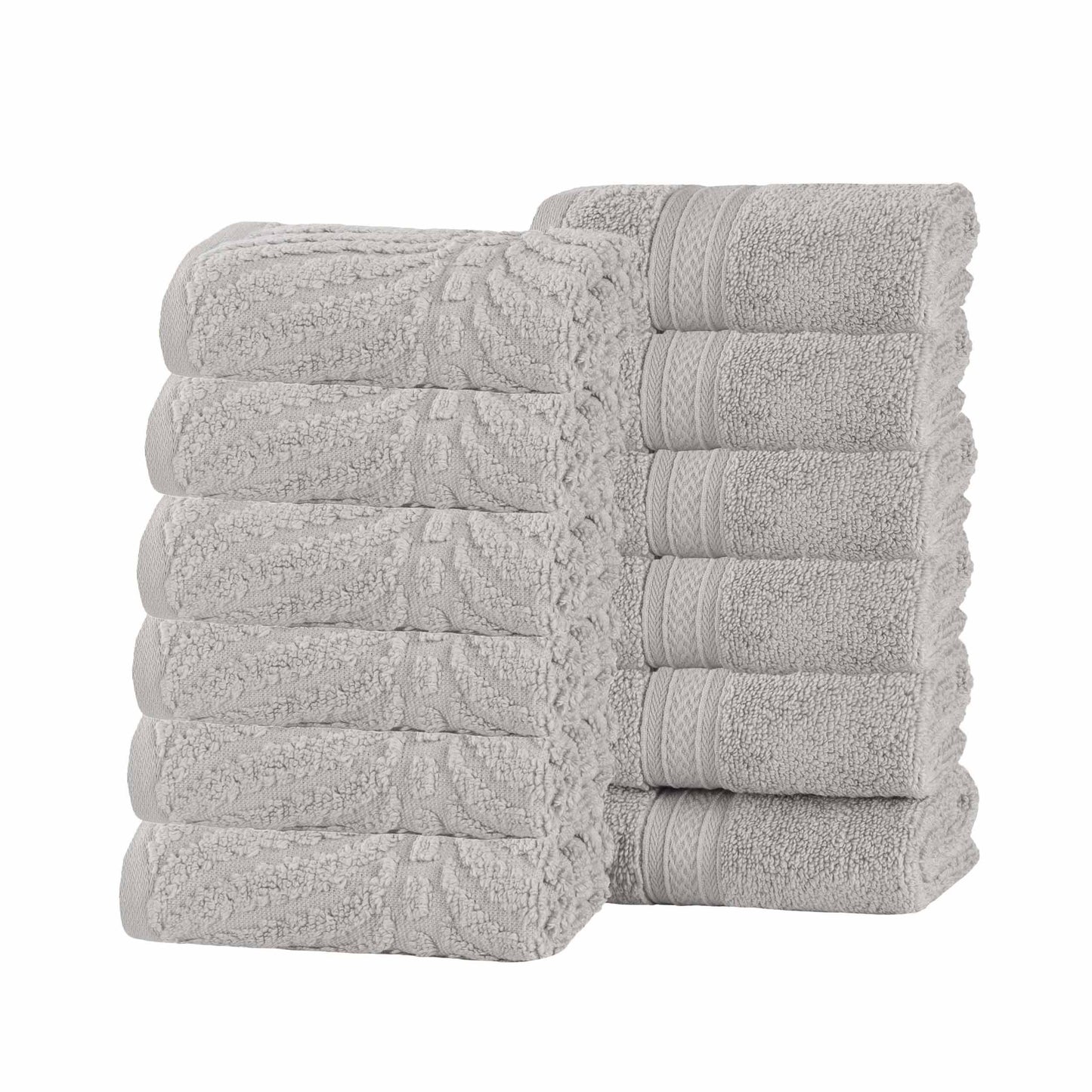Chevron Zero Twist Solid and Jacquard Soft Cotton Washcloth Set of 12 - Platinum