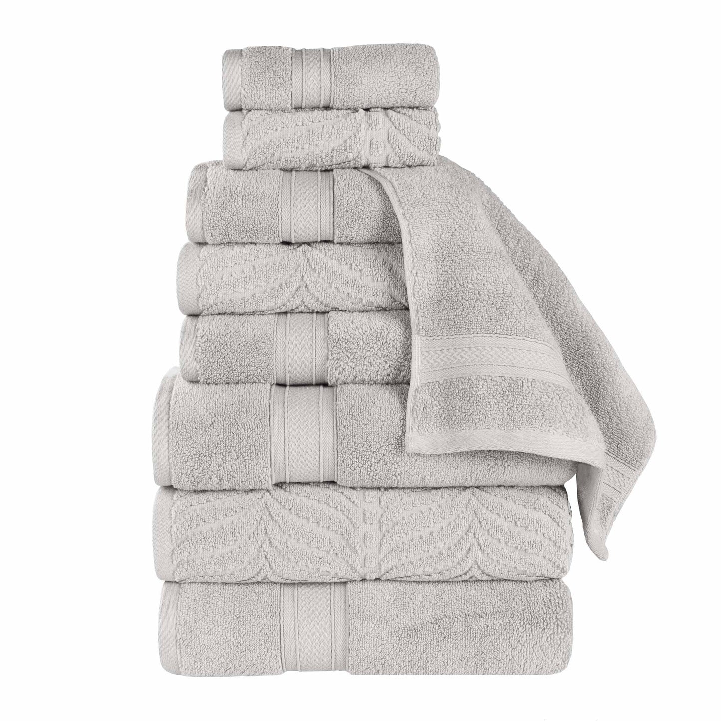 Chevron Zero Twist Solid and Jacquard Cotton 9 Piece Towel Set - Platinum