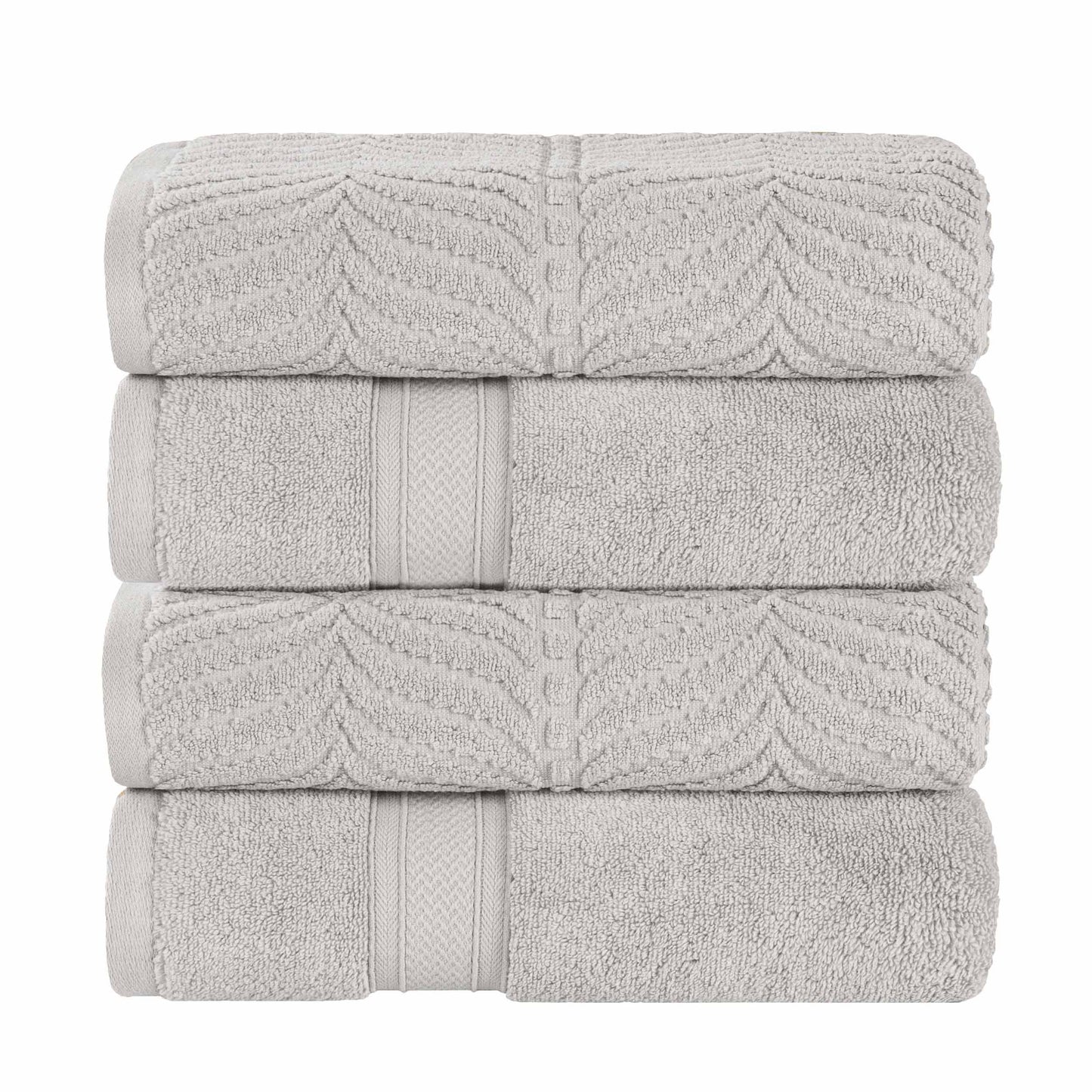 Chevron Zero Twist Solid and Jacquard Soft Cotton Hand Towel Set of 6 - Platinum