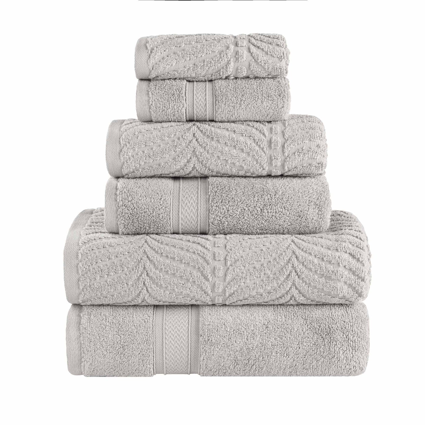 Chevron Zero Twist Solid and Jacquard Soft Cotton 6 Piece Towel Set - Platinum