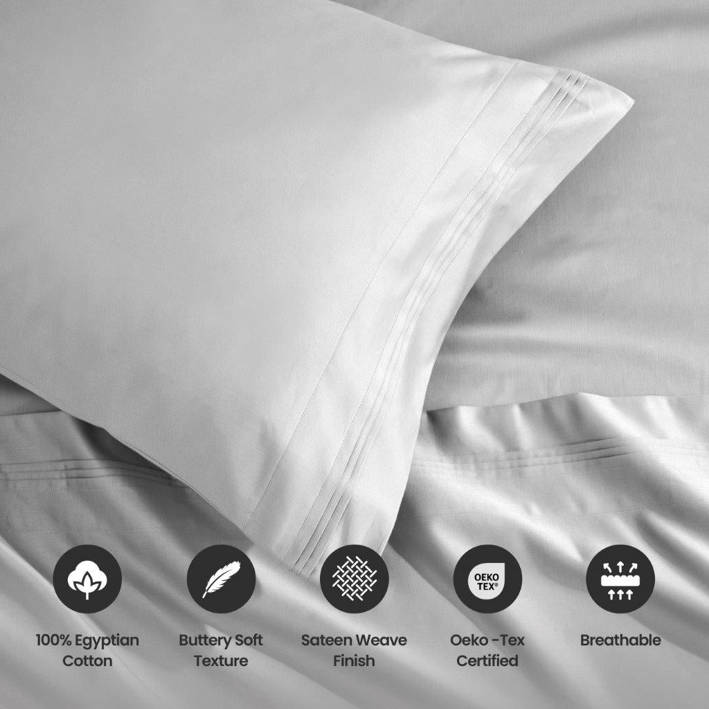 1500 Thread Count Egyptian Cotton 2 Piece Solid Pillowcase Set - Platinum