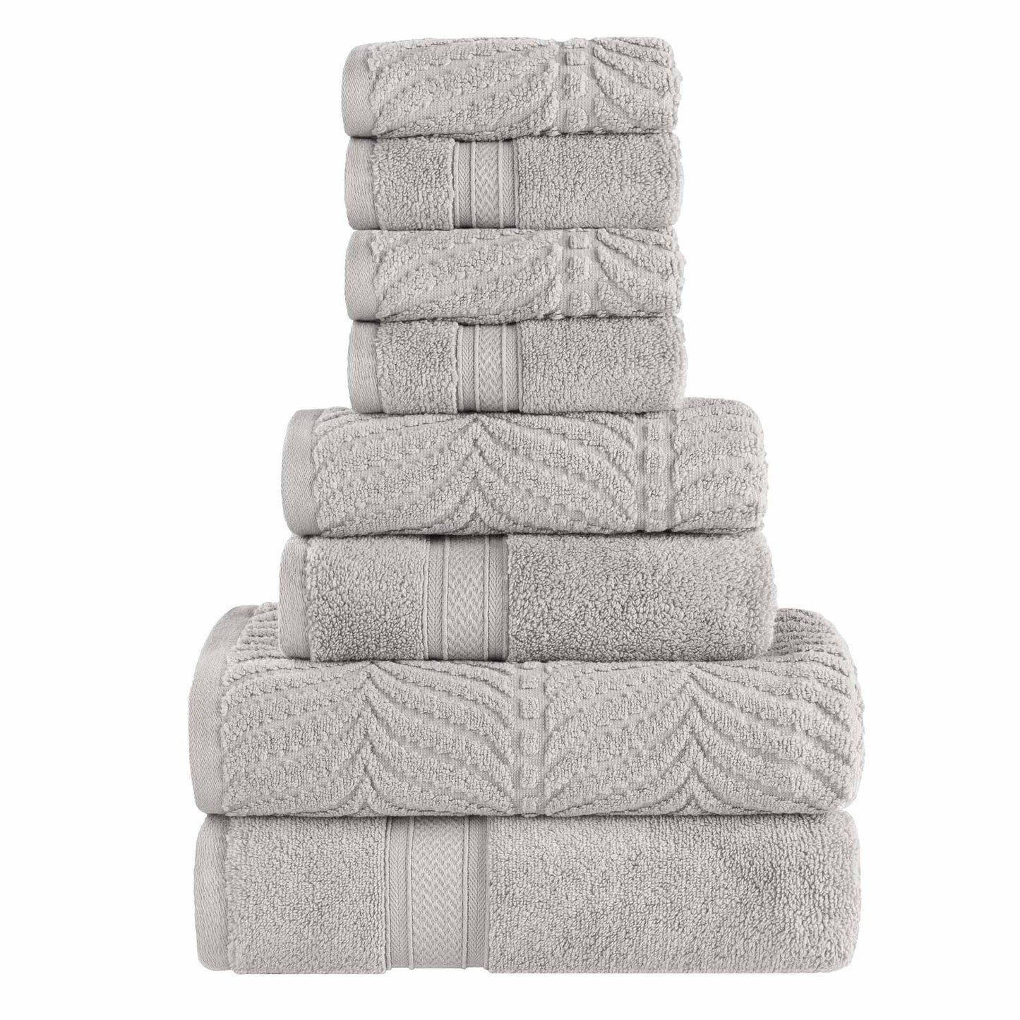 Chevron Zero Twist Solid and Jacquard Cotton 8 Piece Towel Set - Platinum