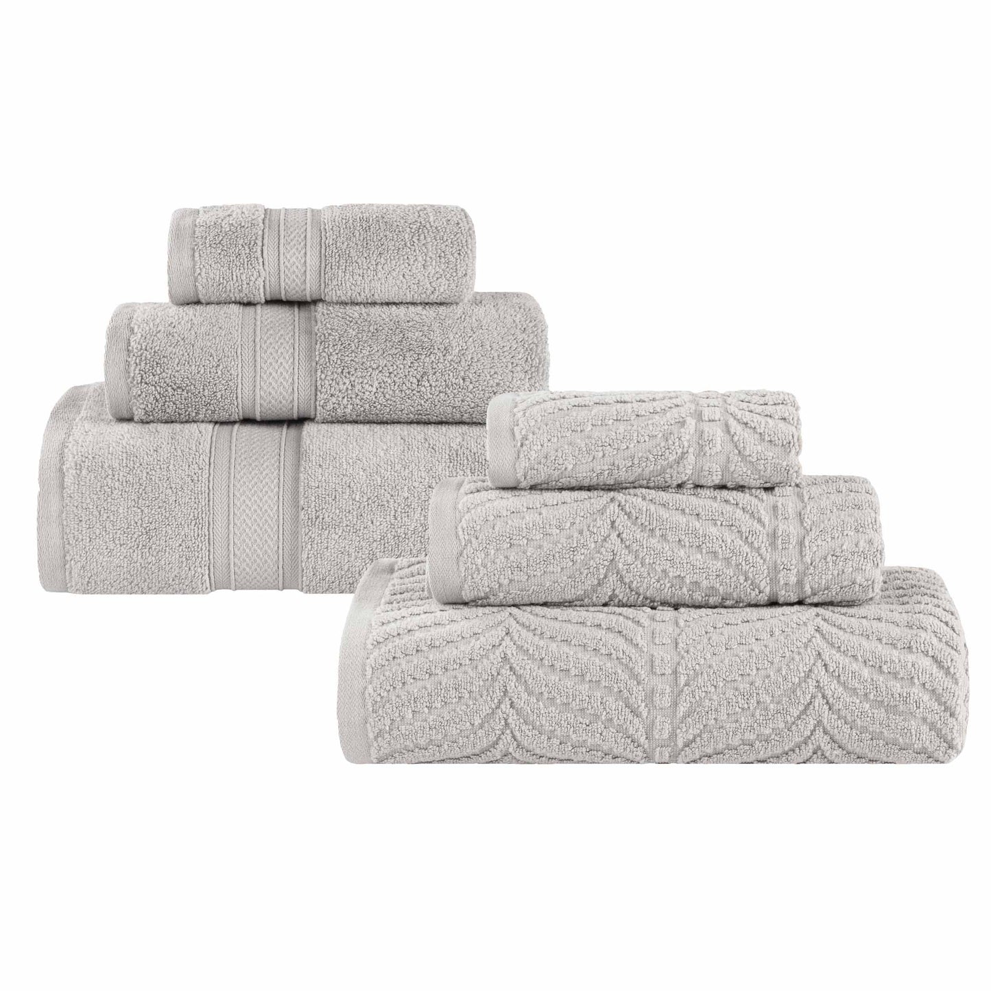 Chevron Zero Twist Solid and Jacquard Soft Cotton 6 Piece Towel Set - Platinum