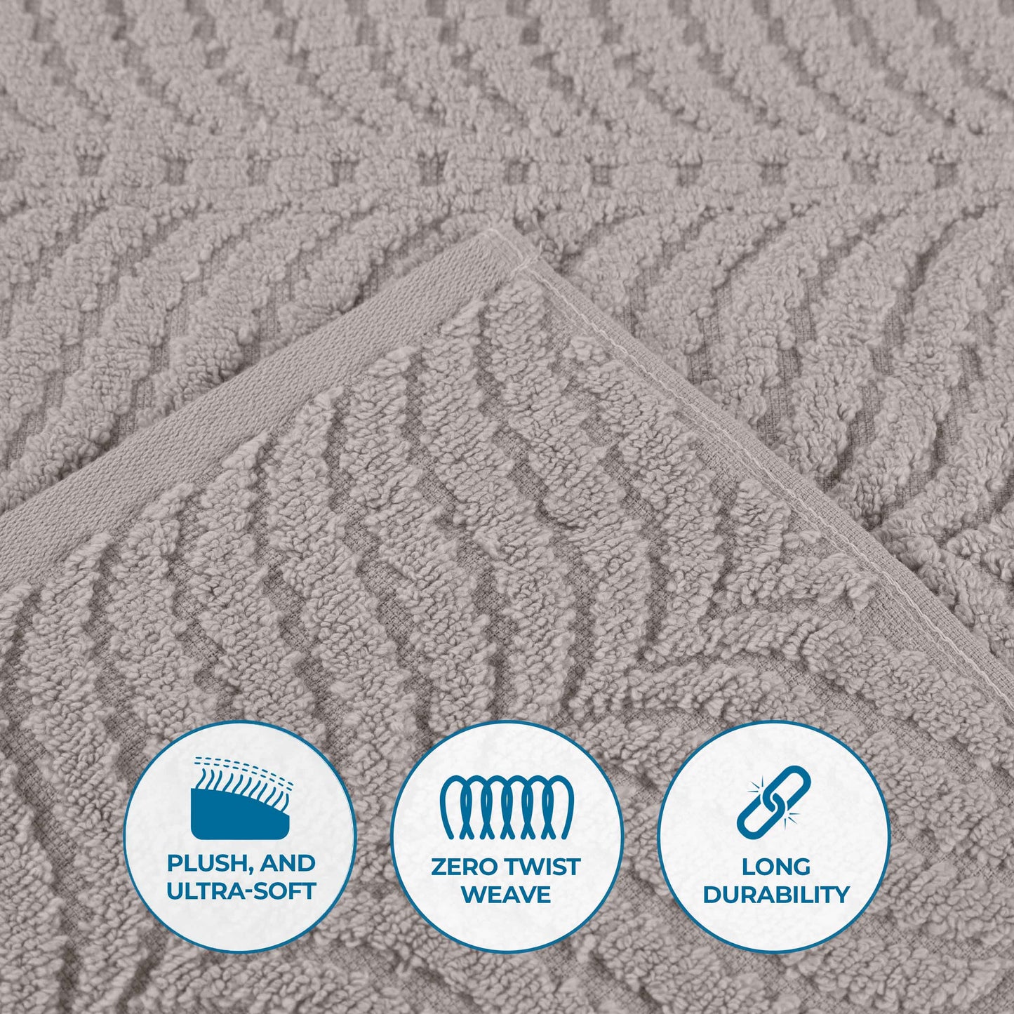 Chevron Zero Twist Solid and Jacquard Soft Cotton 6 Piece Towel Set - Platinum