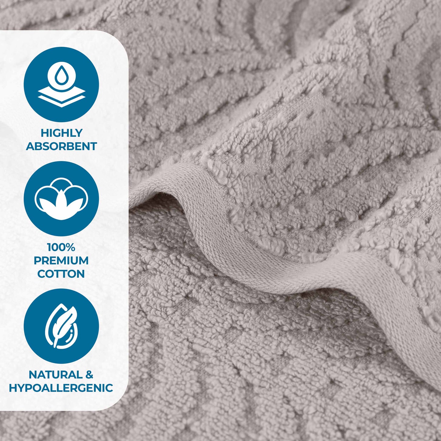 Chevron Zero Twist Solid and Jacquard Soft Cotton 6 Piece Towel Set - Platinum