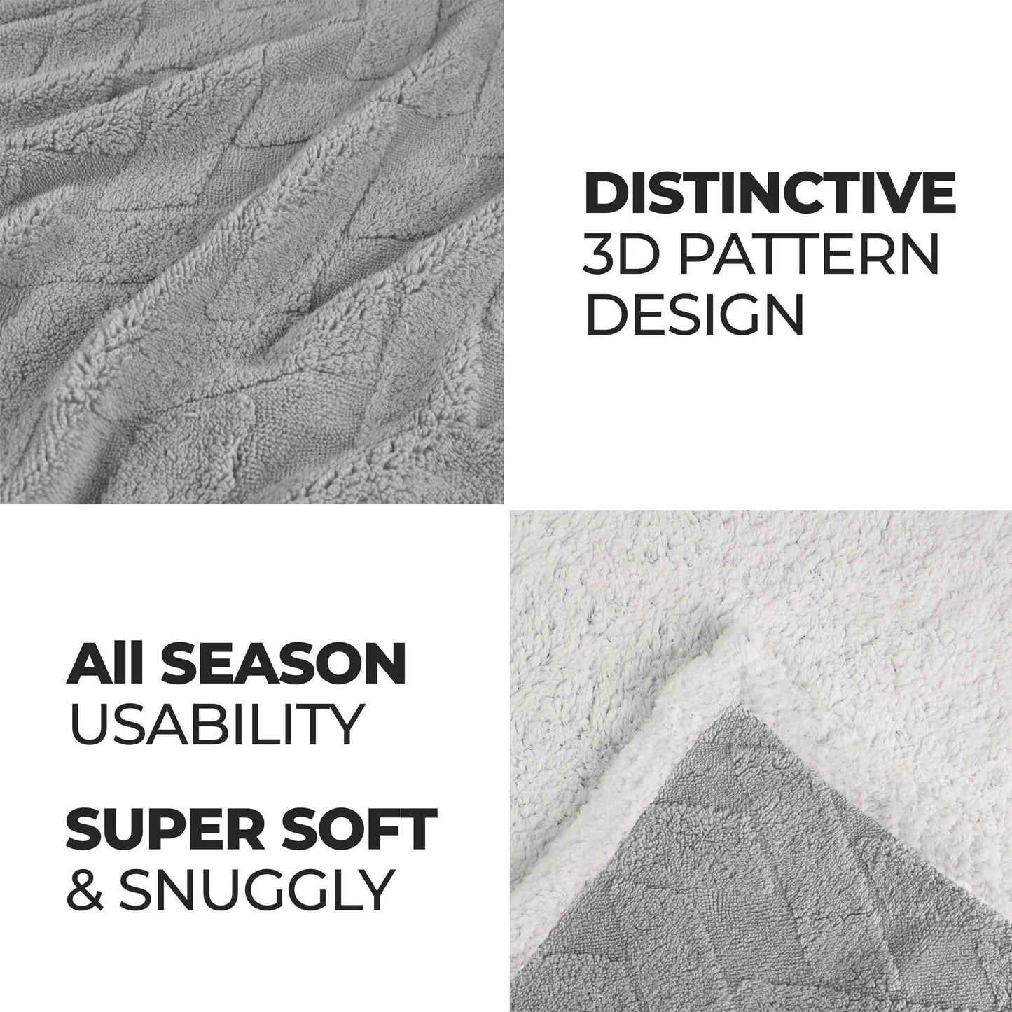 Nuuk Jacquard Lattice Fleece Plush Fluffy Sherpa Reversible Blanket - Platinum