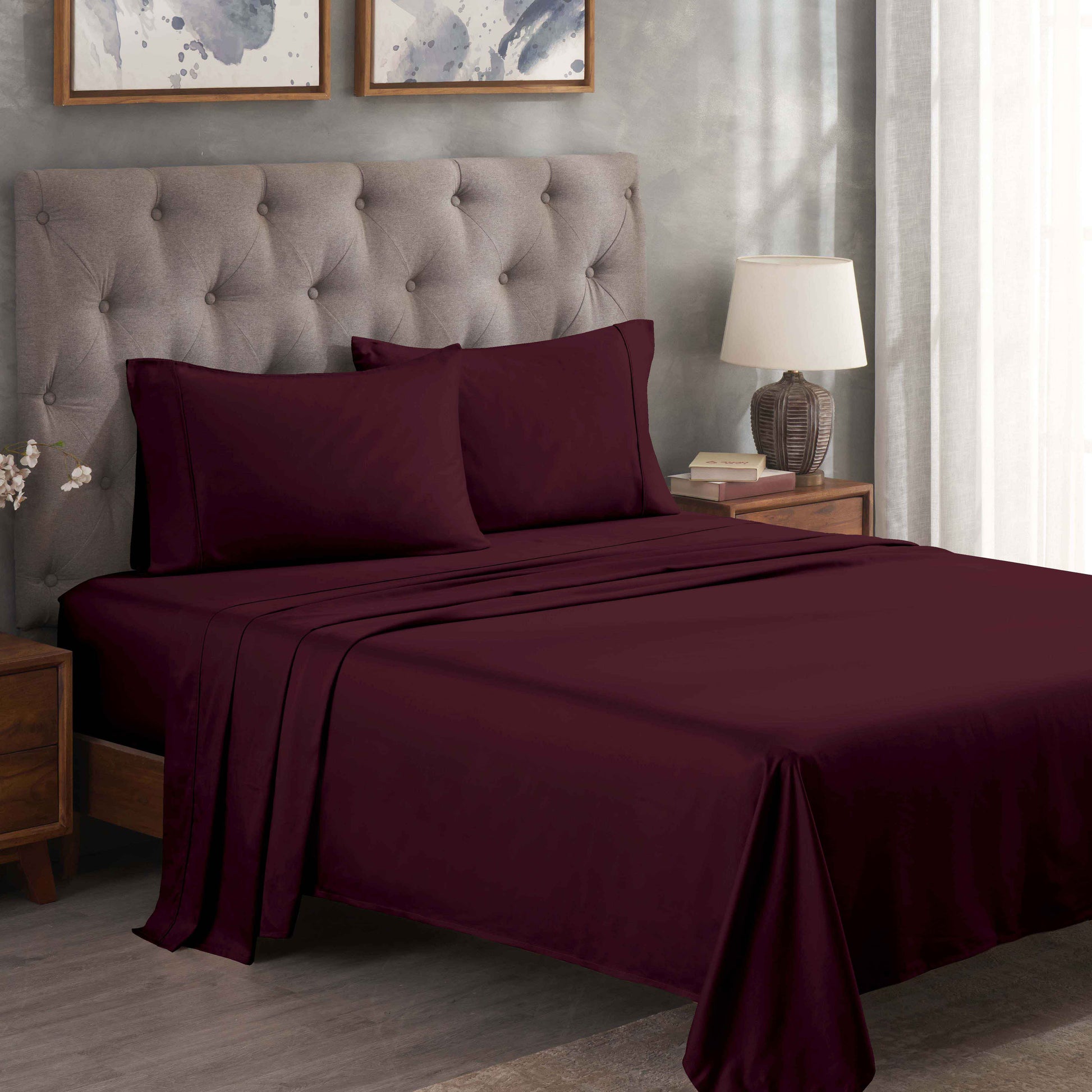 Egyptian Cotton 300 Thread Count Solid Deep Pocket Sheet Set - Plum