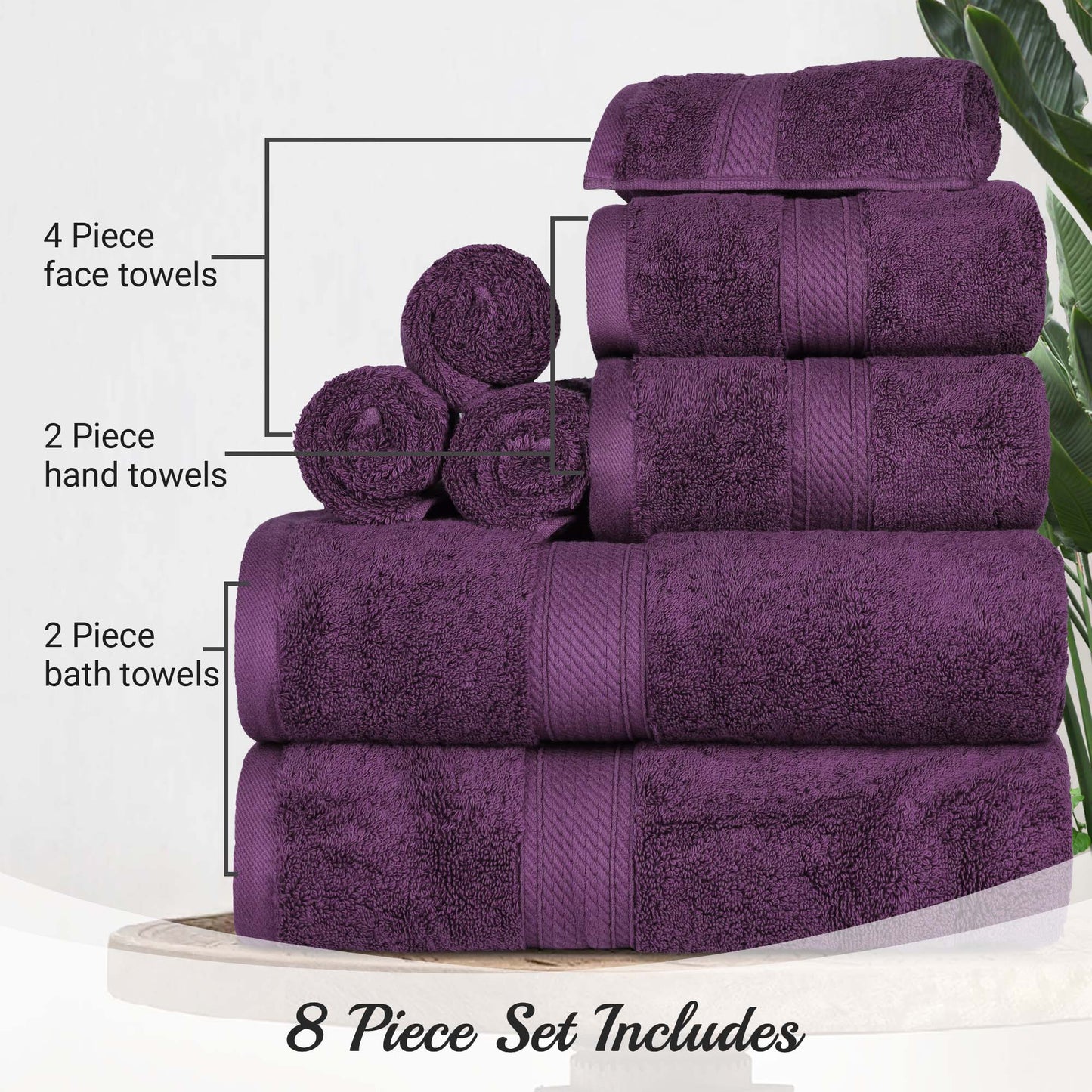 Madison Egyptian Cotton Pile Plush Heavyweight 8 Piece Towel Set