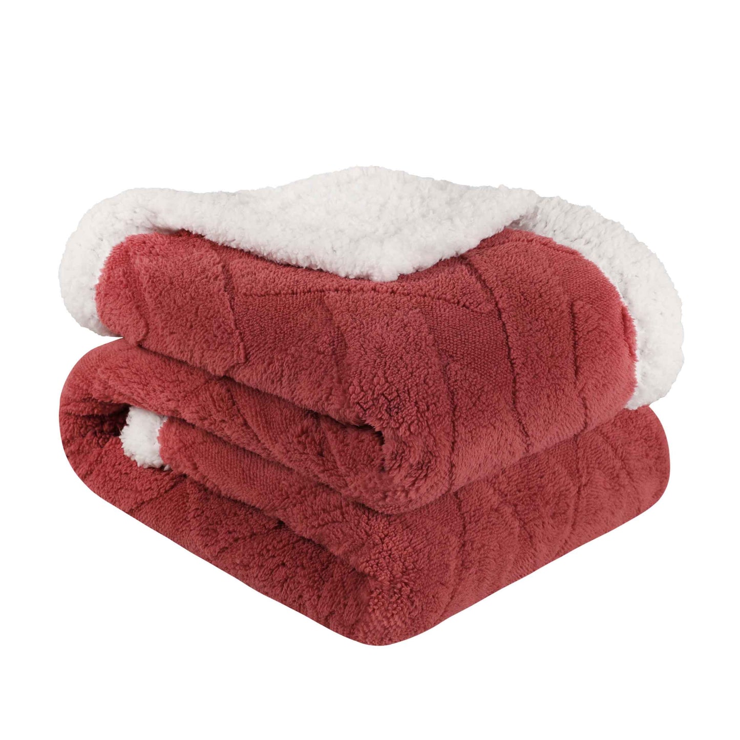 Nuuk Jacquard Lattice Fleece Plush Fluffy Sherpa Reversible Blanket - PoppyRed