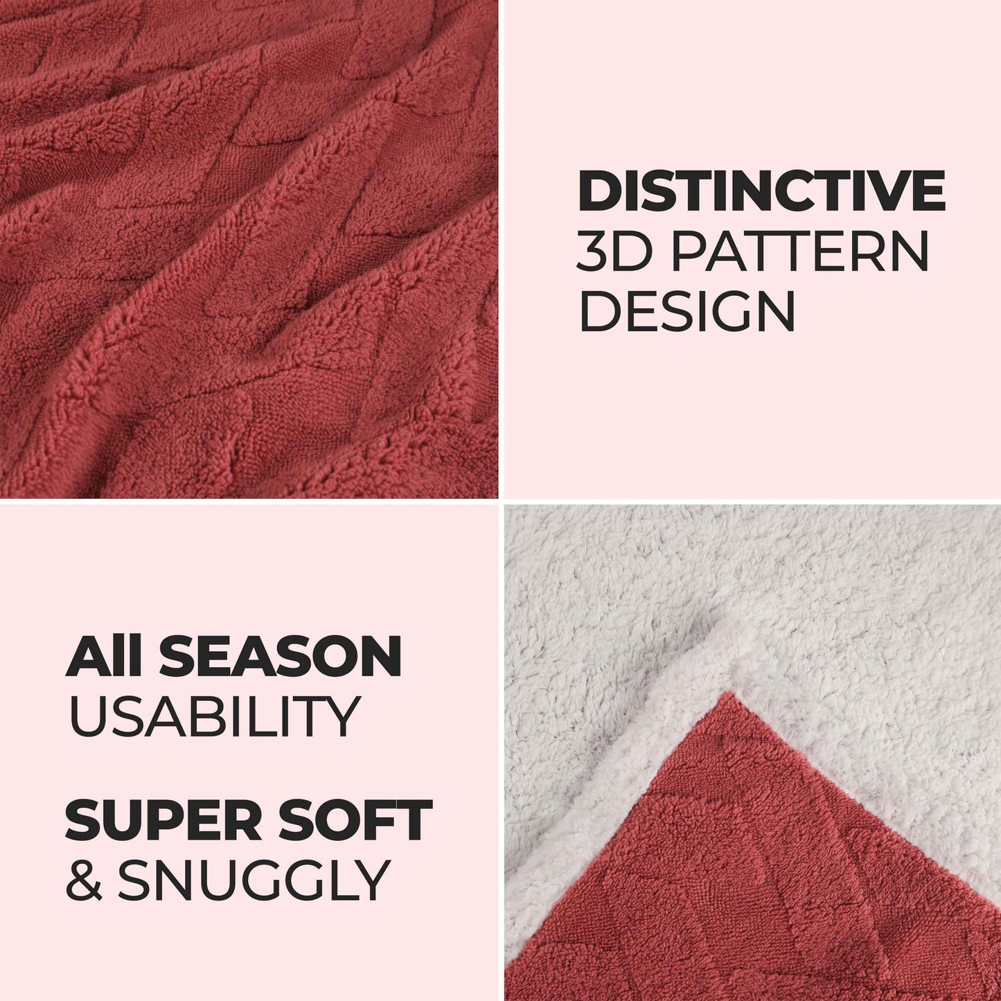 Nuuk Jacquard Lattice Fleece Plush Fluffy Sherpa Reversible Blanket - PoppyRed