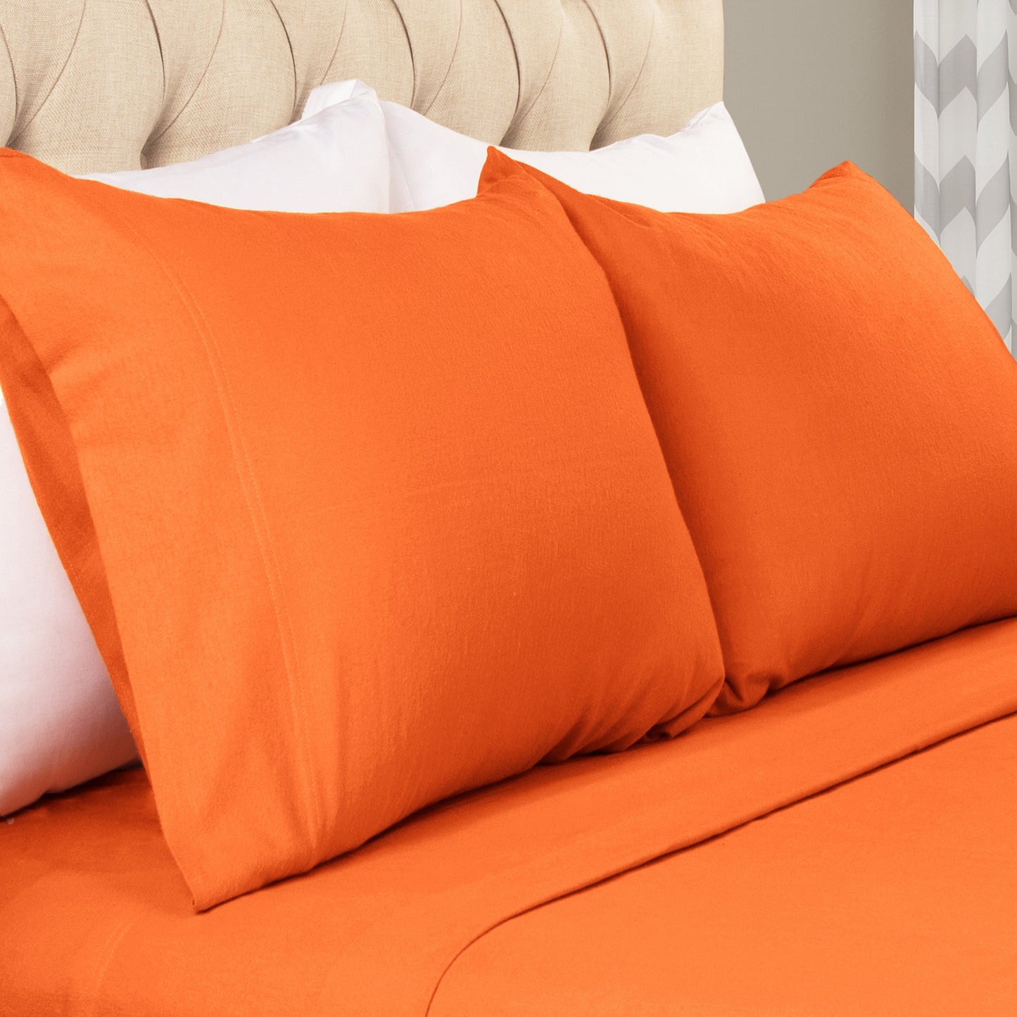 Solid Flannel Cotton Soft Fuzzy Pillowcases, Set of 2 - Pumpkin
