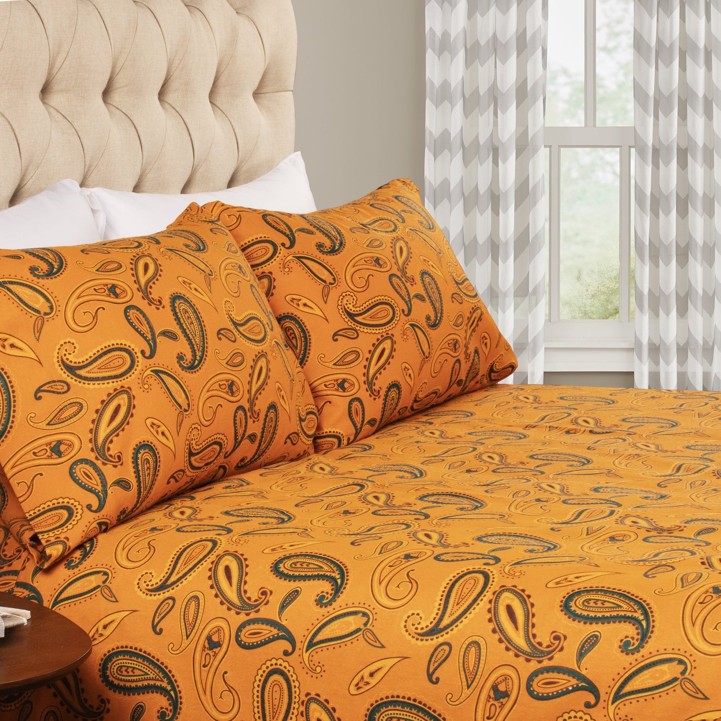 Superior Cotton Flannel Paisley Luxury Bed Sheet Set - Pumpkin