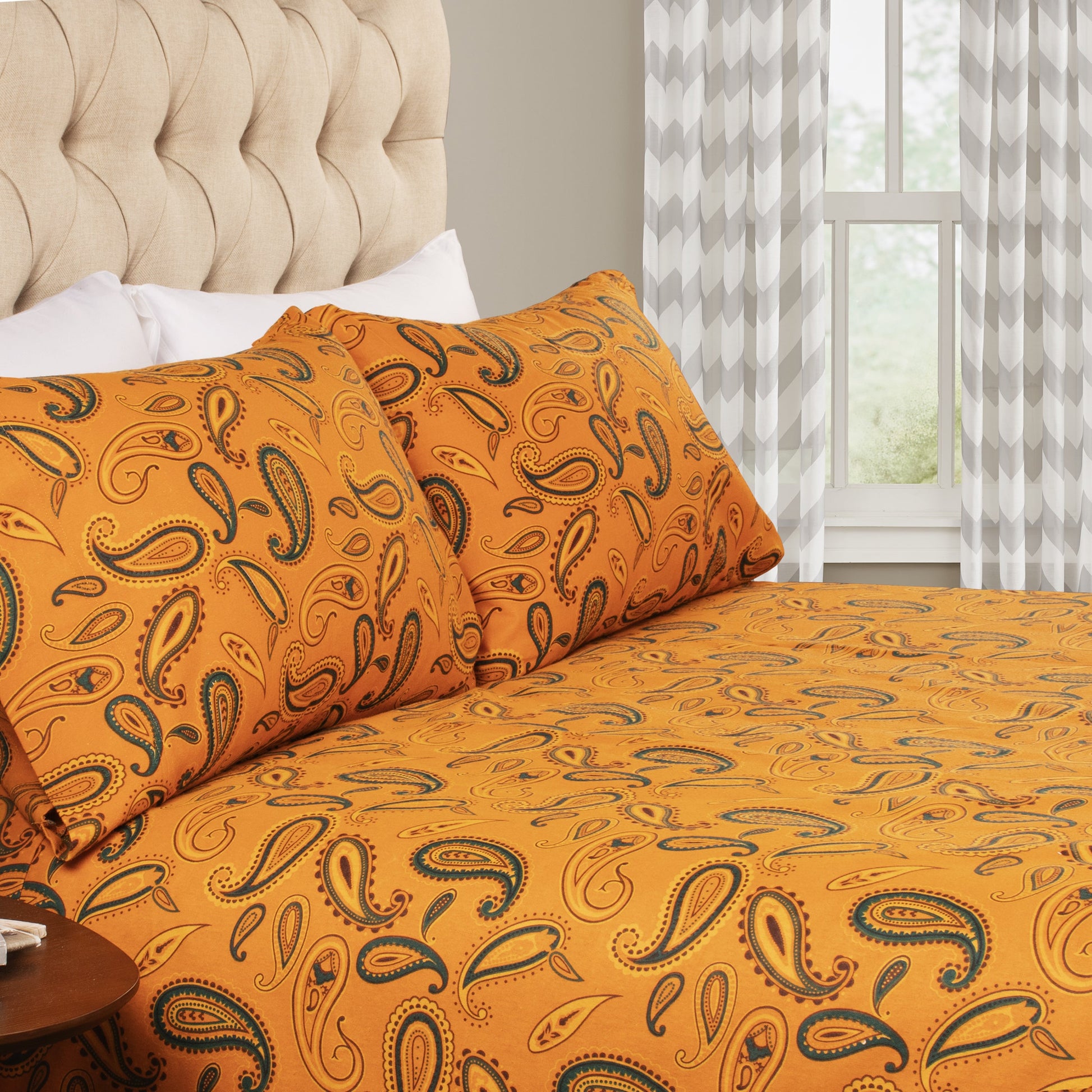 Superior Cotton Flannel Paisley Luxury Bed Sheet Set - Pumpkin