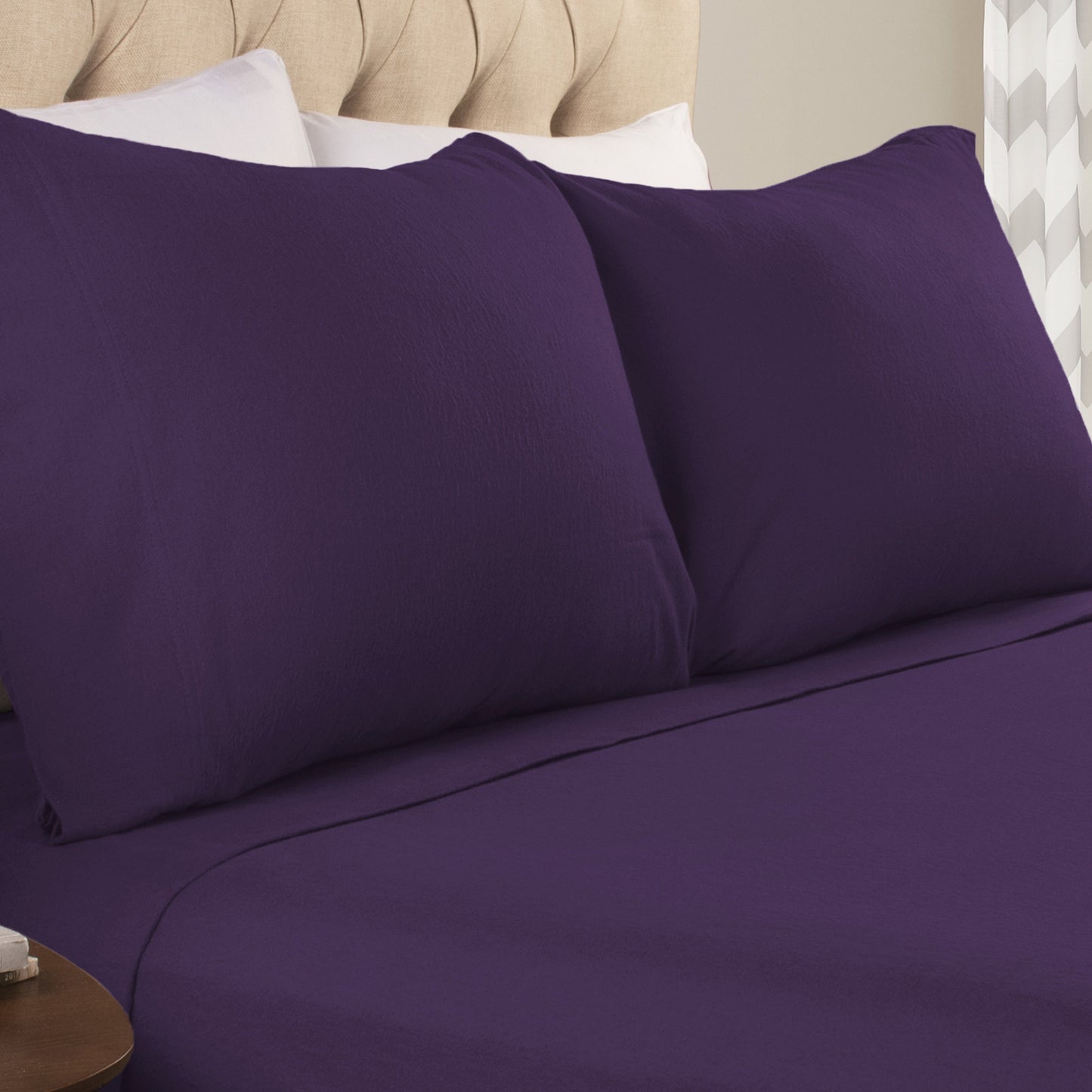 Solid Flannel Cotton Soft Fuzzy Pillowcases, Set of 2 - Purple