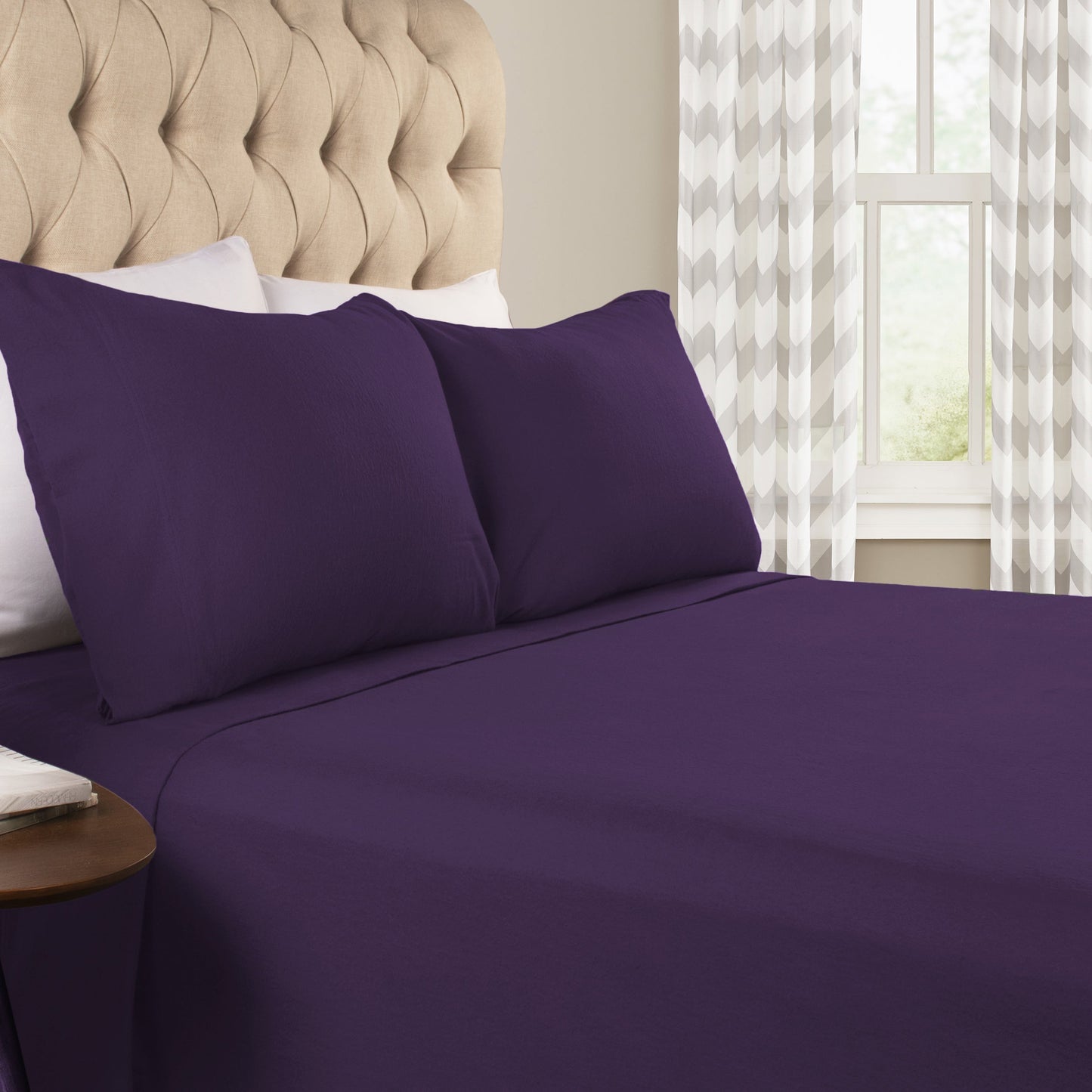 Solid Flannel Cotton Soft Warm Deep Pocket Sheet Set - Purple