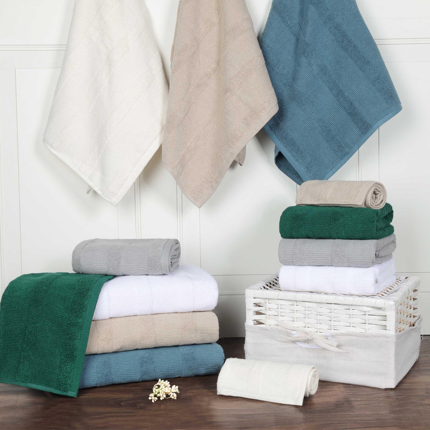 Ribbed Turkish Cotton 3-Piece Solid Quick-Dry Assorted Highly Absorbent Towel Set - White