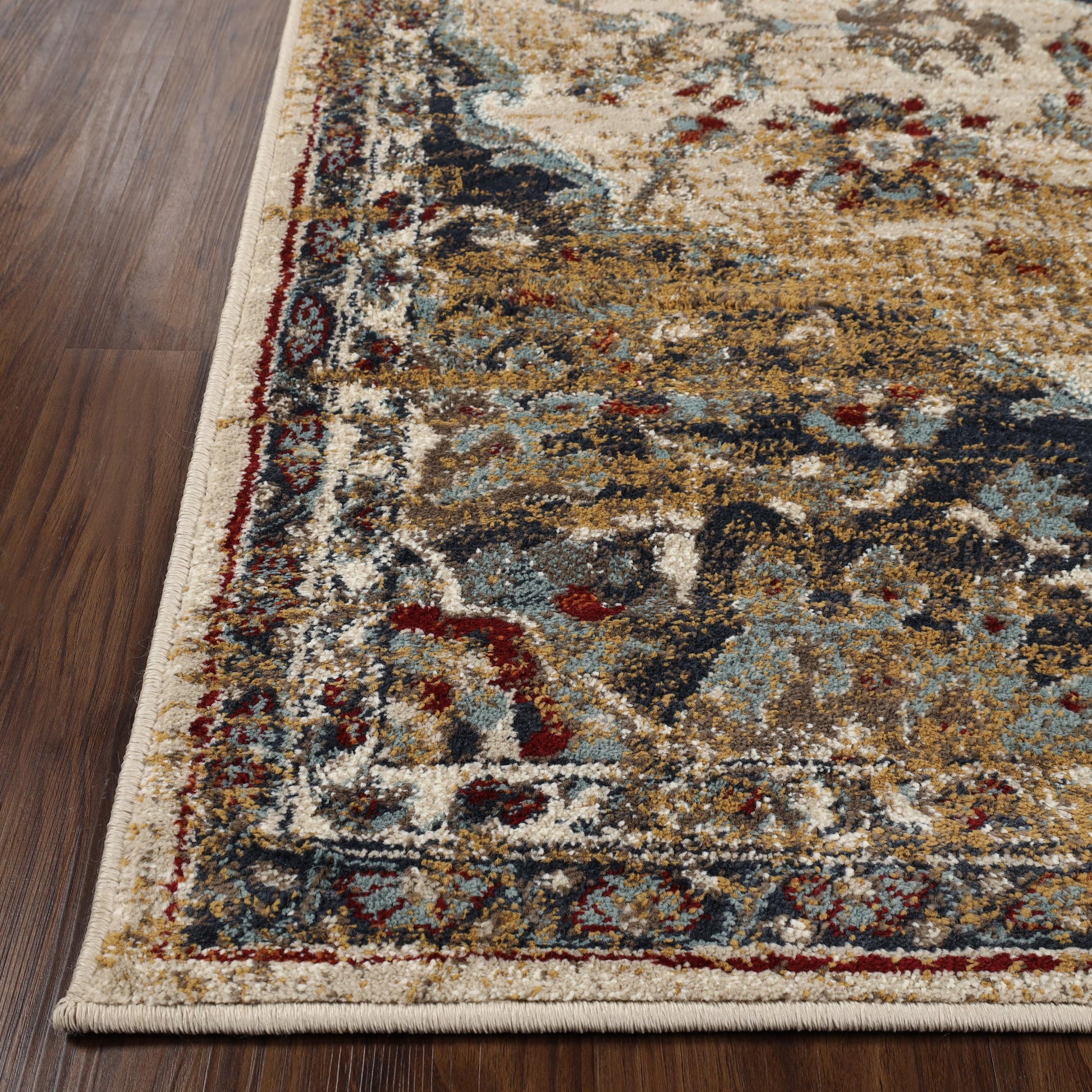 Superior Abena Traditional Medallion Indoor Area Rug or Runner - Blue-Cream