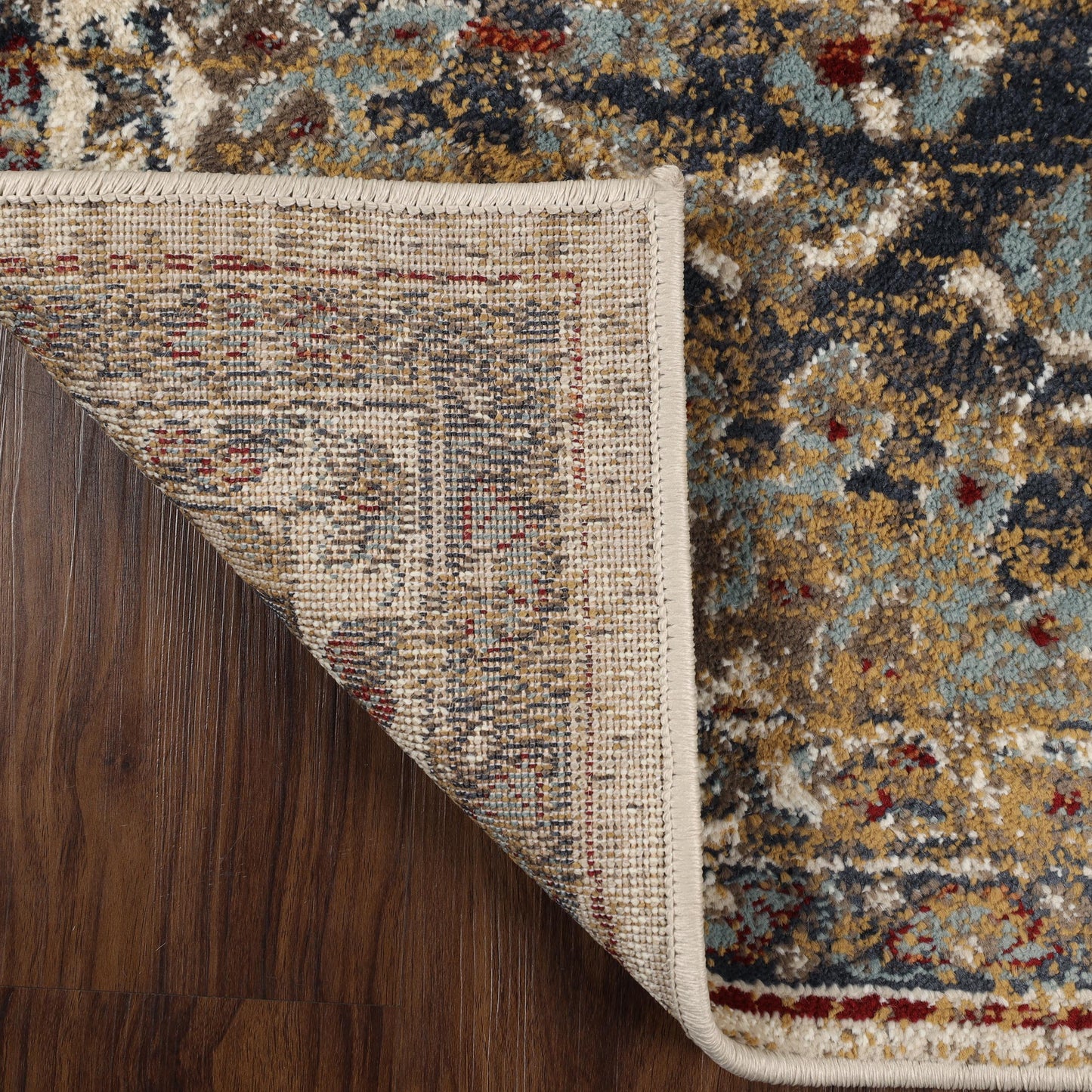 Superior Abena Traditional Medallion Indoor Area Rug or Runner - Blue-Cream