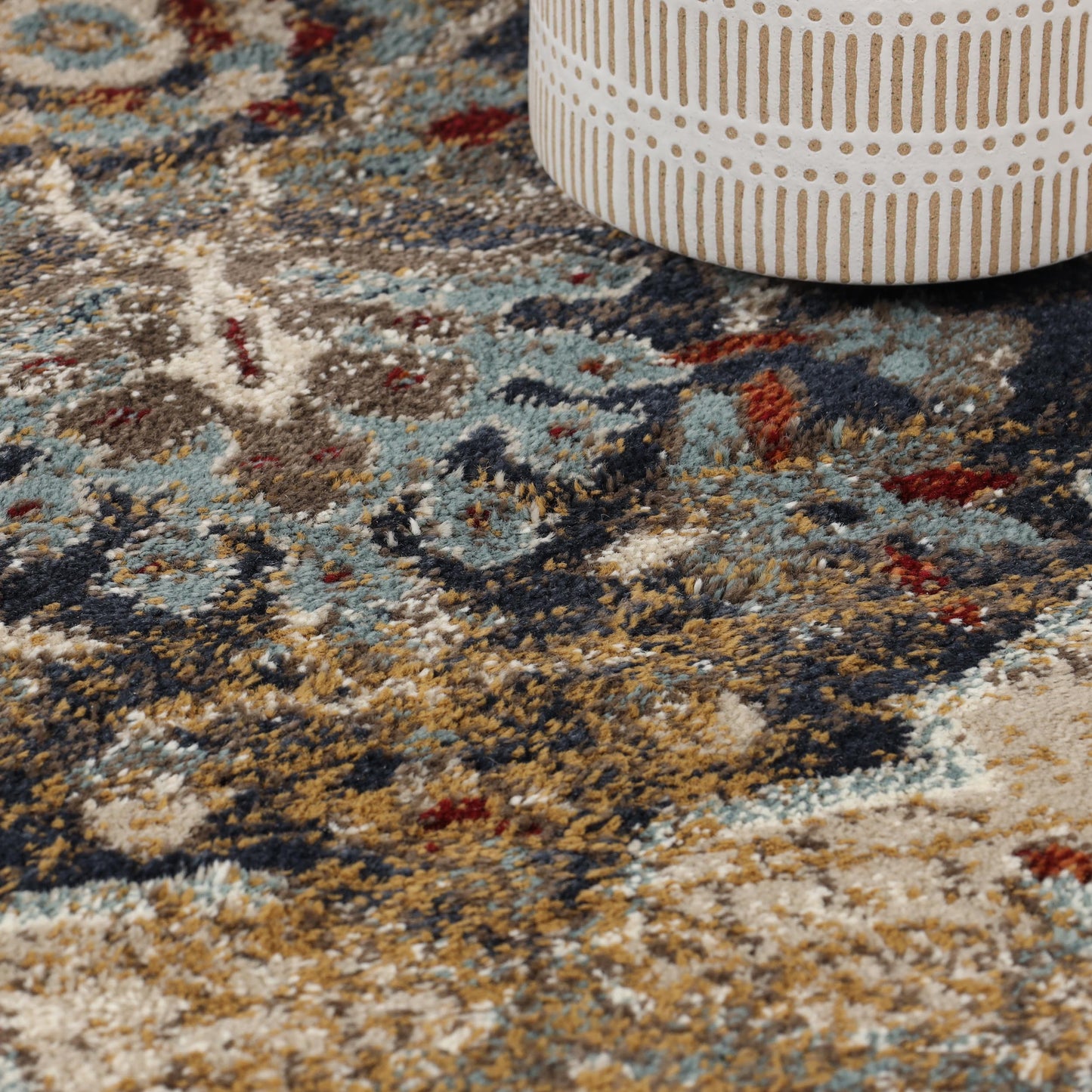 Superior Abena Traditional Medallion Indoor Area Rug or Runner - Blue-Cream