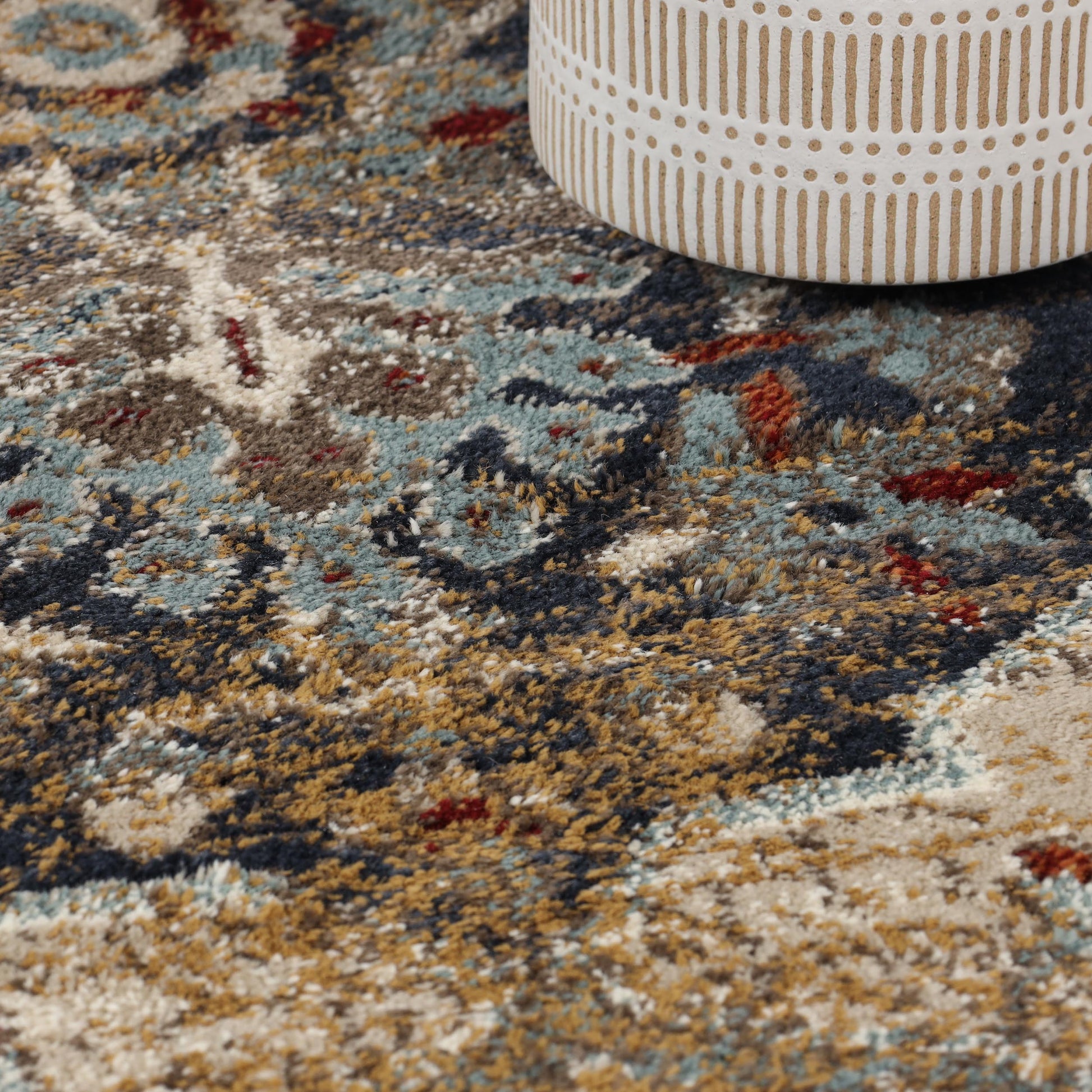 Superior Abena Traditional Medallion Indoor Area Rug or Runner - Blue-Cream