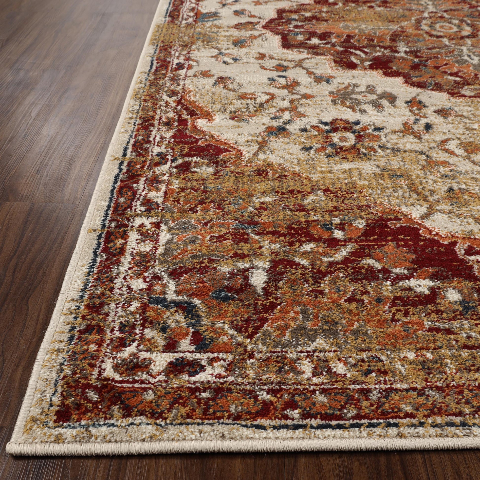 Superior Abena Traditional Medallion Indoor Area Rug or Runner - Rust-Cream