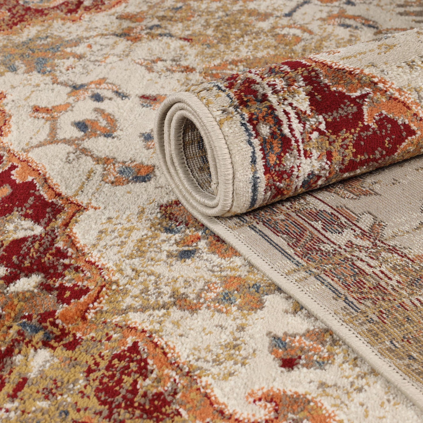 Superior Abena Traditional Medallion Indoor Area Rug or Runner - Rust-Cream