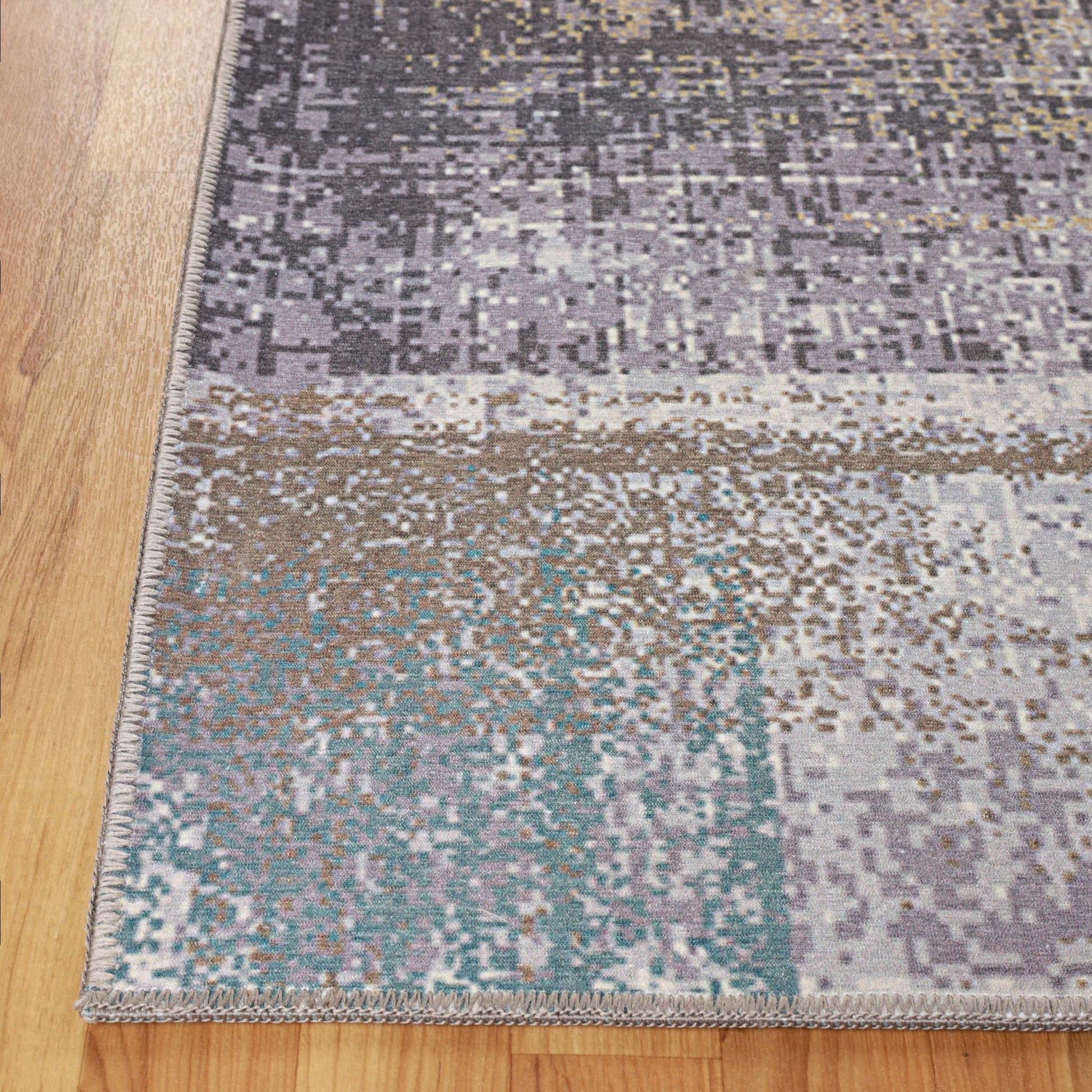 Ara Brushed Patchwork Non-Slip Washable Indoor Area Rug or Runner - Taupe