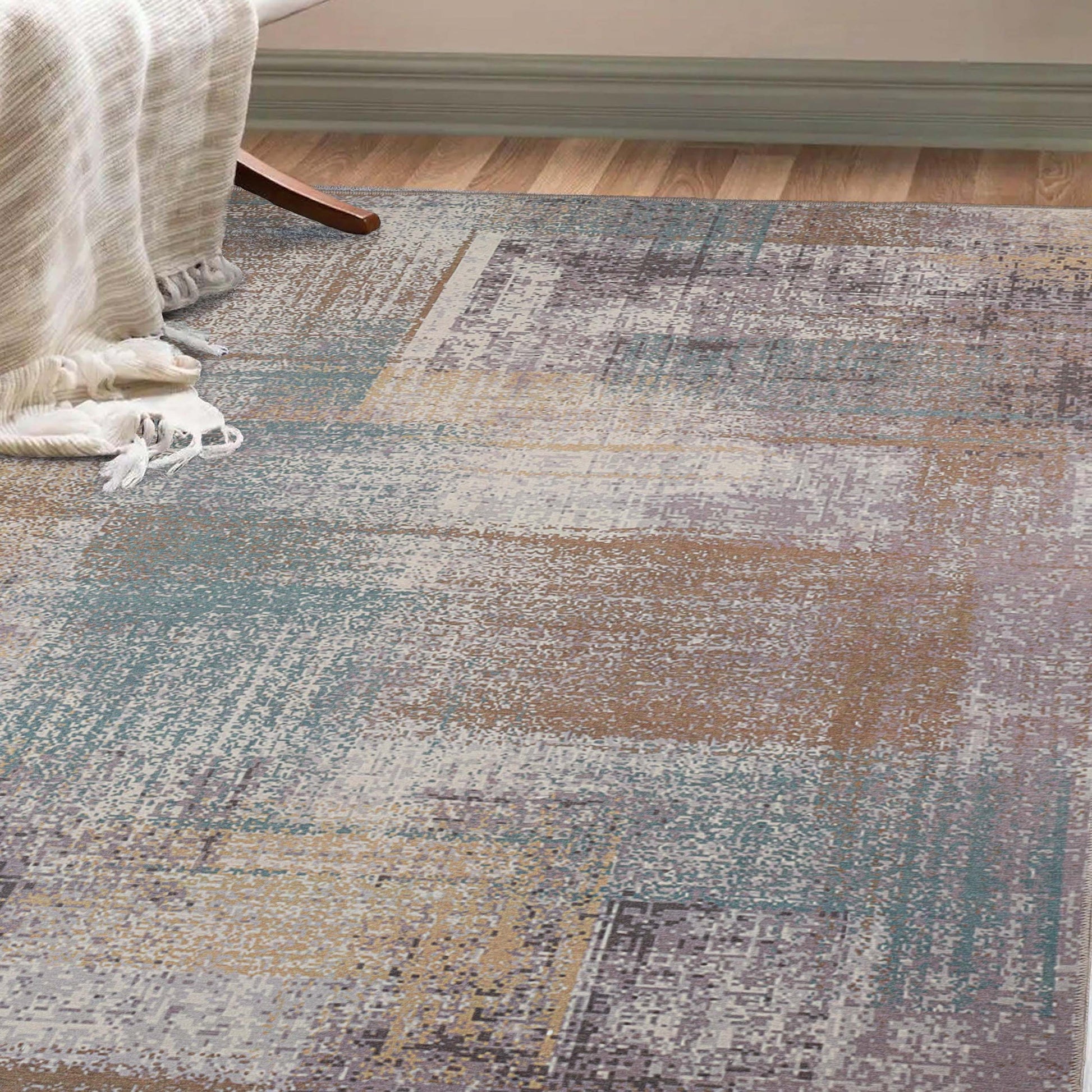 Ara Brushed Patchwork Non-Slip Washable Indoor Area Rug or Runner - Taupe