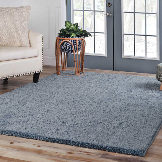 Superior Solid Indoor Plush Shag Area Rug Or Runner Or Round Rug - Blue