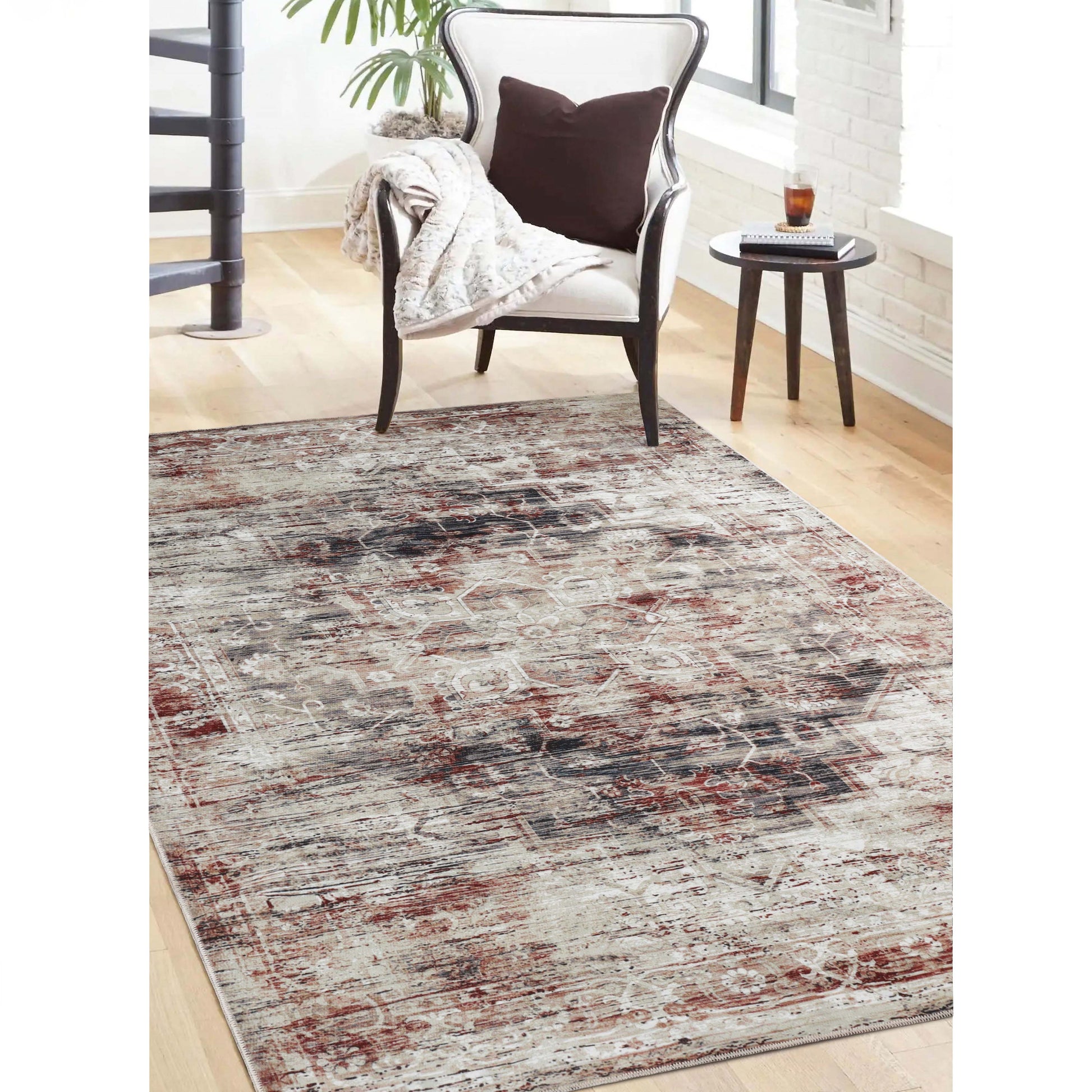 Canary Vintage Medallion Machine Washable Indoor Area Rugs or Runner
