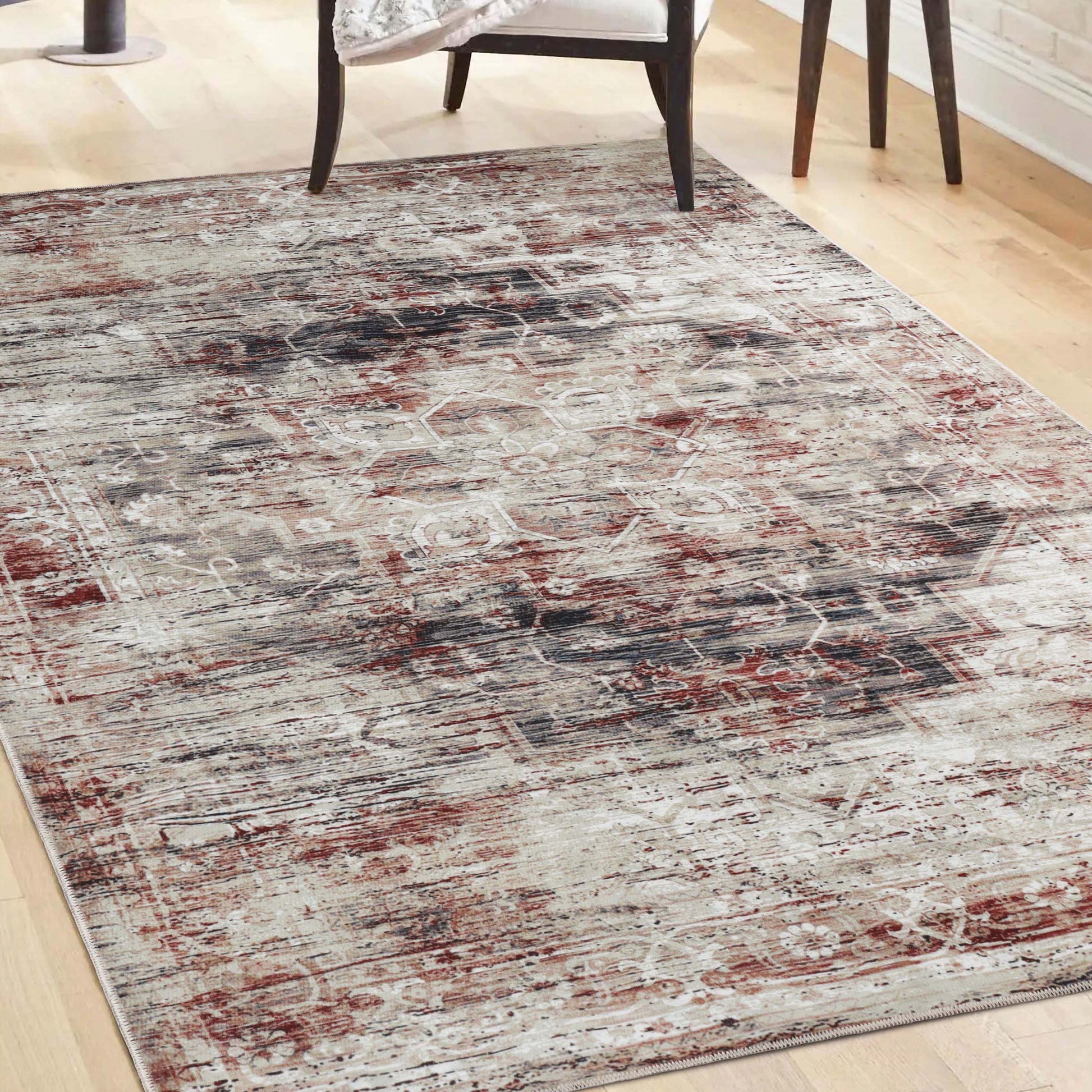 Canary Vintage Medallion Machine Washable Indoor Area Rugs or Runner