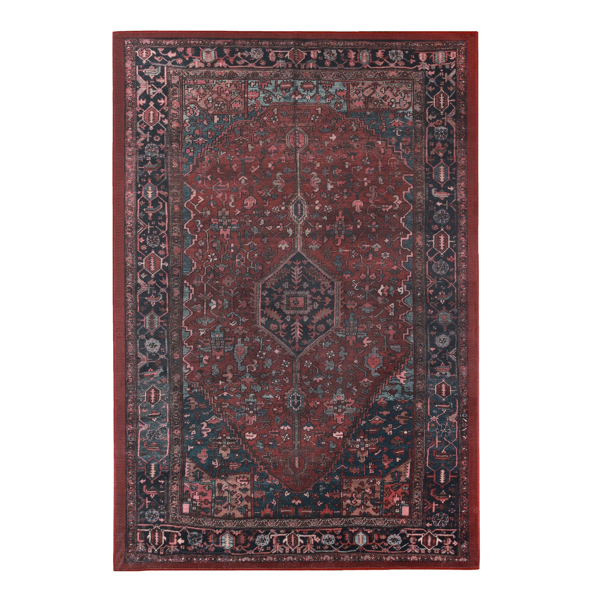 Cardinal Floral Medallion Machine Washable Indoor Area Rug or Runner